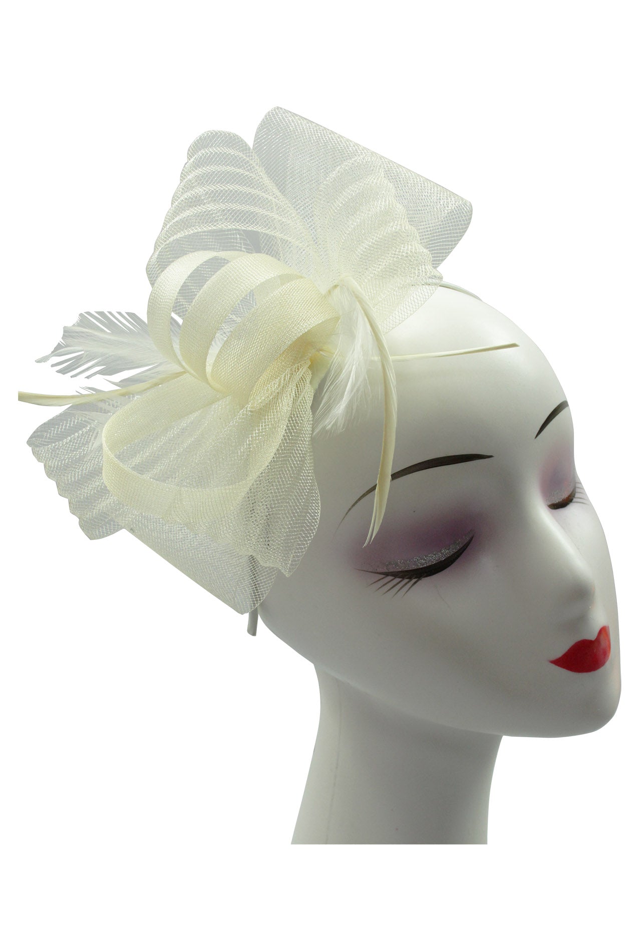 FT9048-010 Bow Fascinator with Synthetic Loops and Curled Feathers