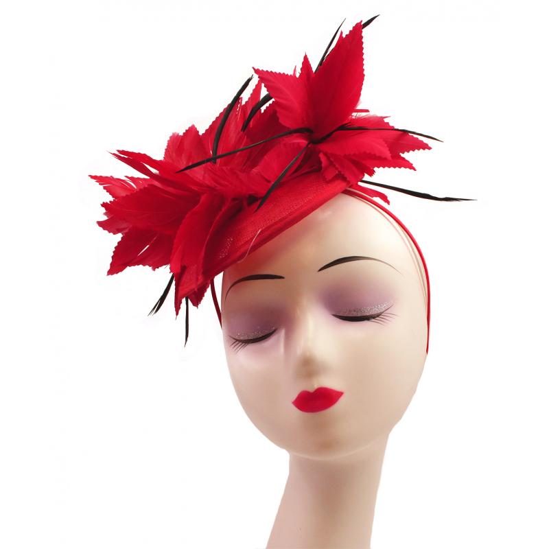 FT9268-003 Bendable Real Feather Flower Fascinator with a Sinamay Disc