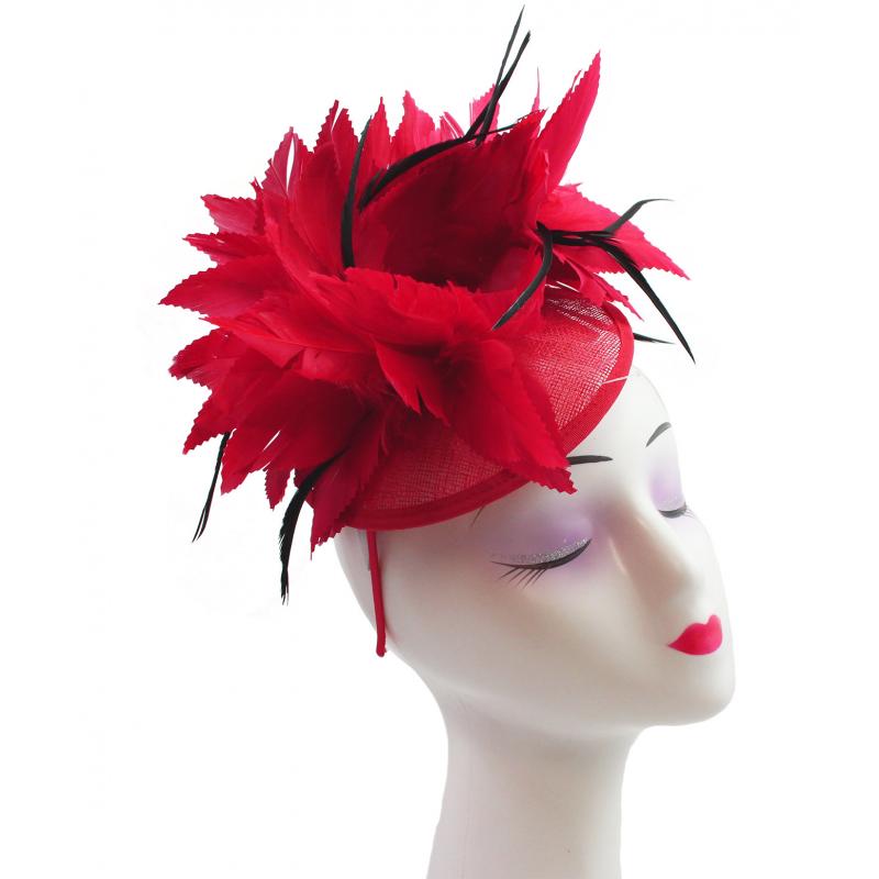 FT9268-003 Bendable Real Feather Flower Fascinator with a Sinamay Disc