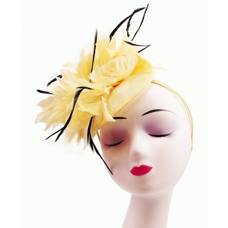 FT9268-003 Bendable Real Feather Flower Fascinator with a Sinamay Disc