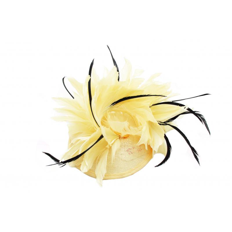 FT9268-003 Bendable Real Feather Flower Fascinator with a Sinamay Disc