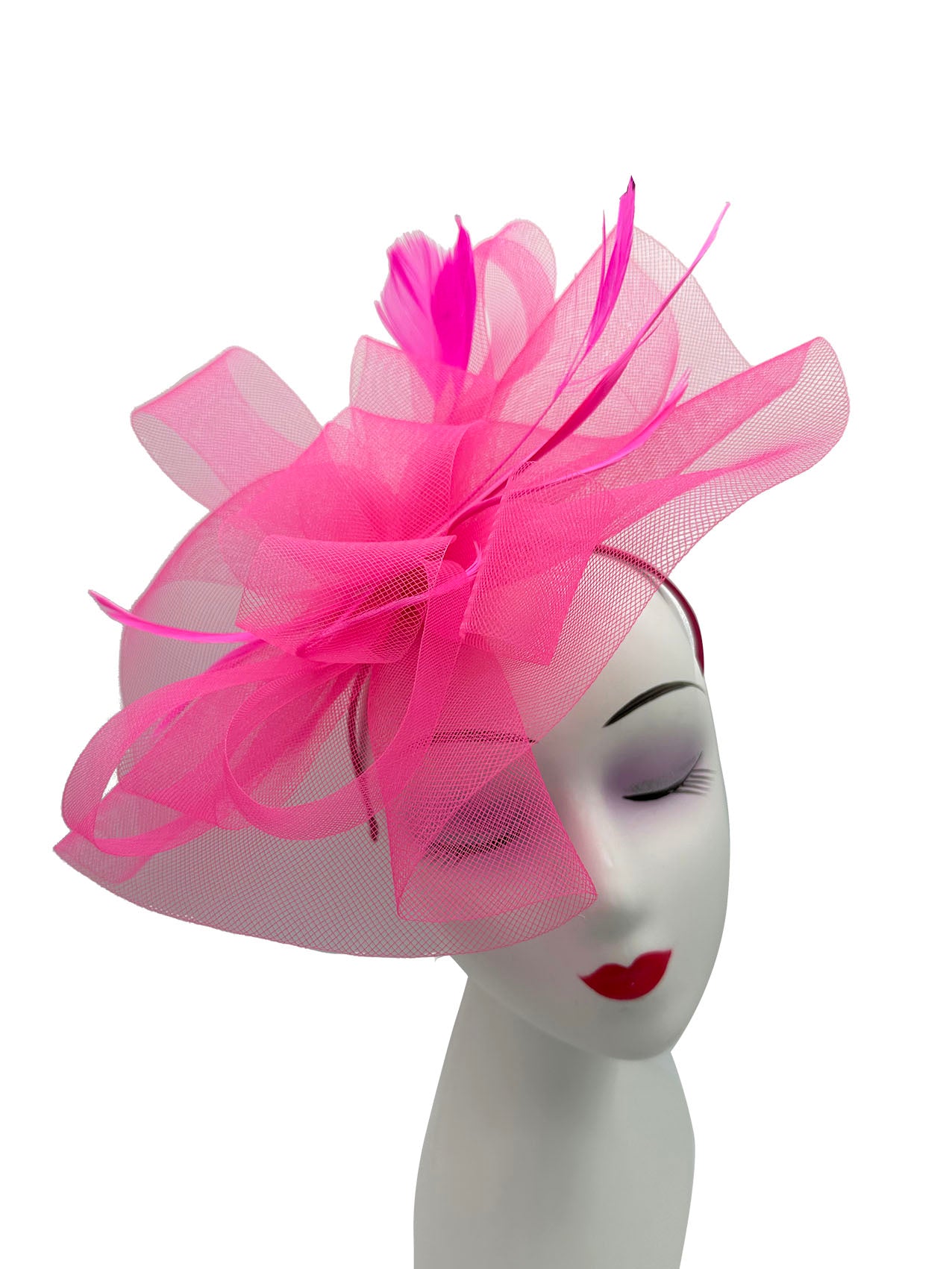 FT3900 Layered Mesh Net Floral Fascinator with Popping Feather