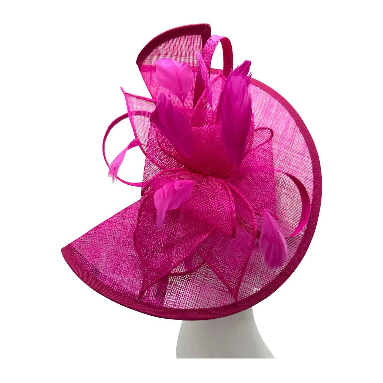 FT2027-013 Asymmetric Sinamay Disc Fascinator with Feathers