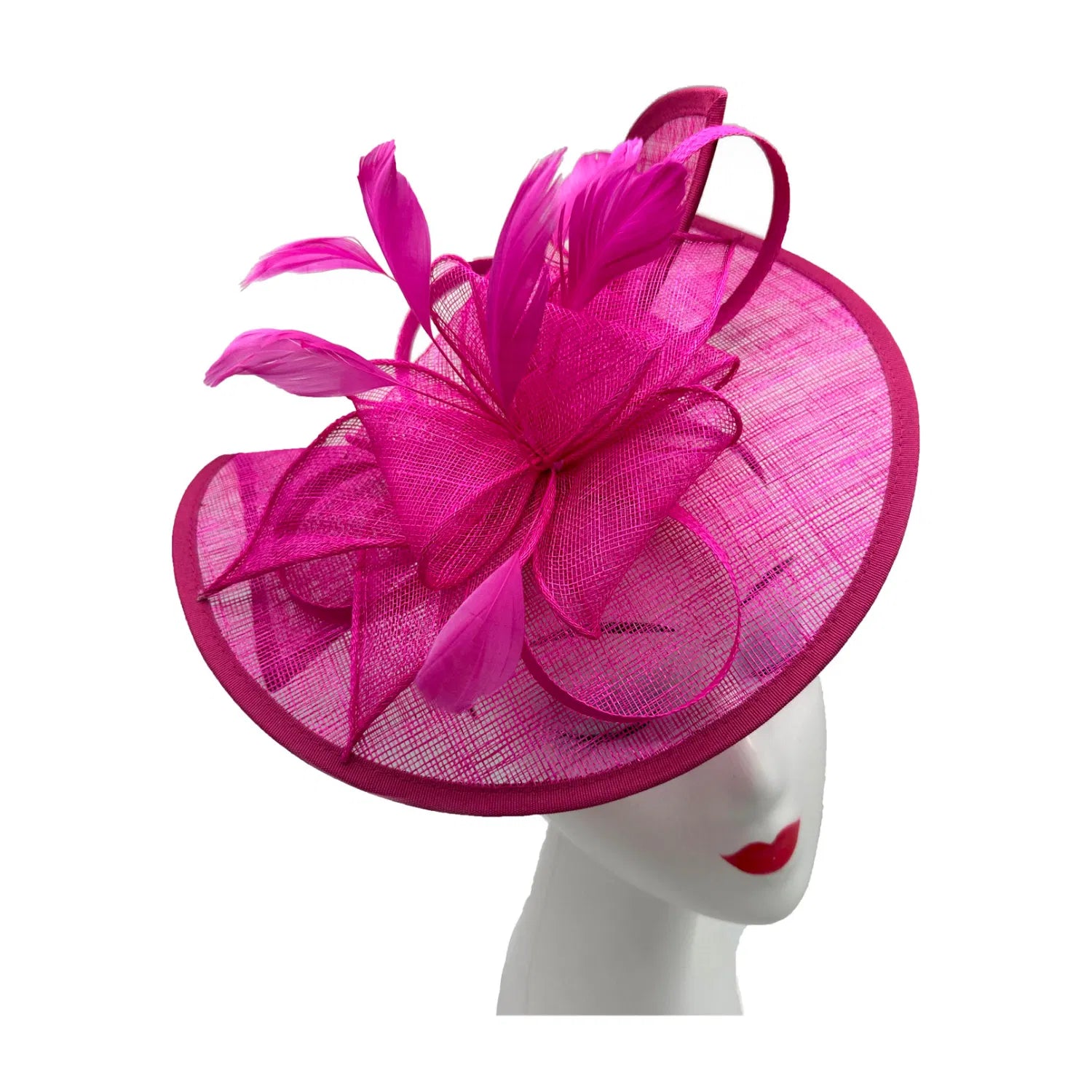 FT2027-013 Asymmetric Sinamay Disc Fascinator with Feathers