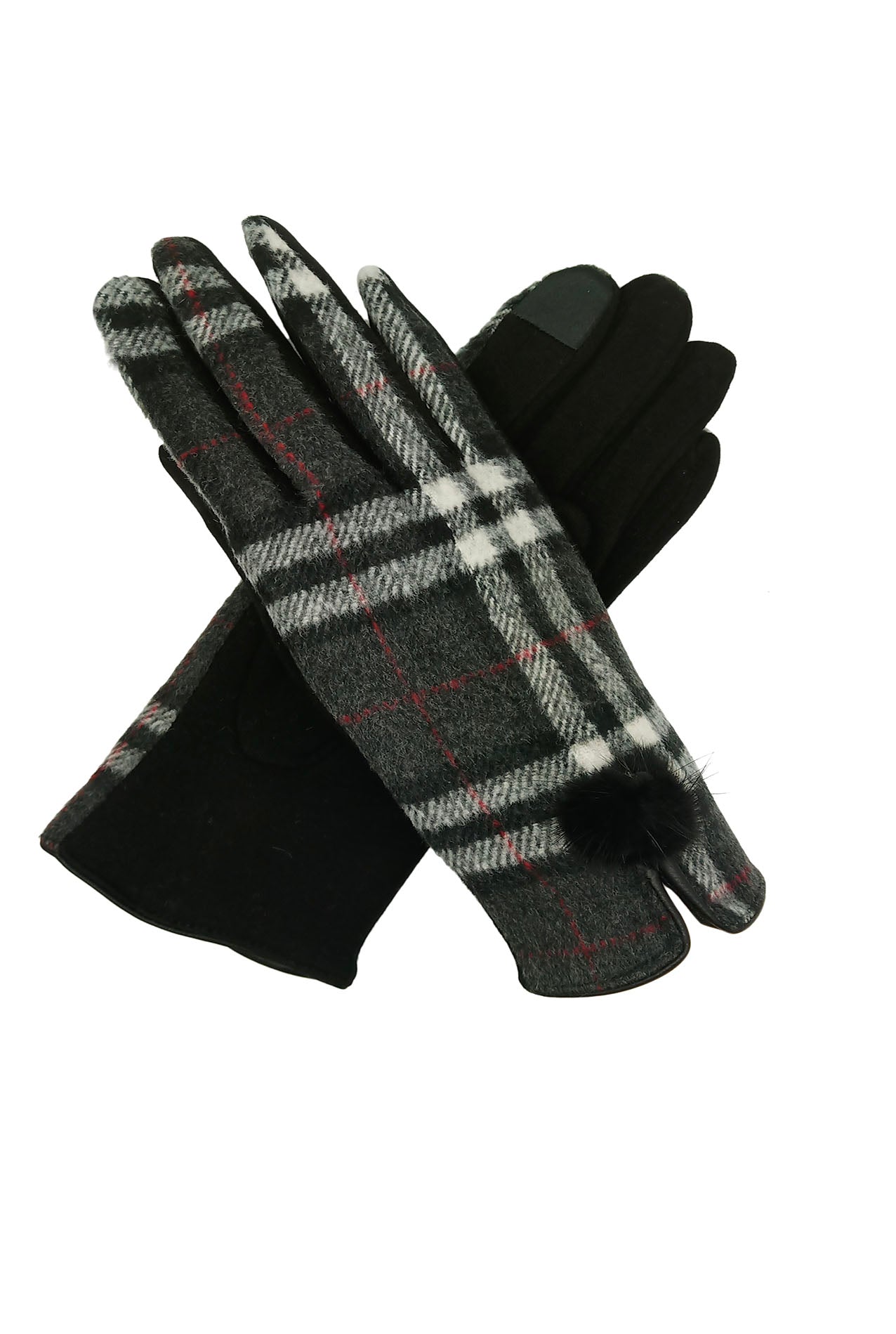 GV1901-2 Tartan Check Print Gloves With Pom Pom