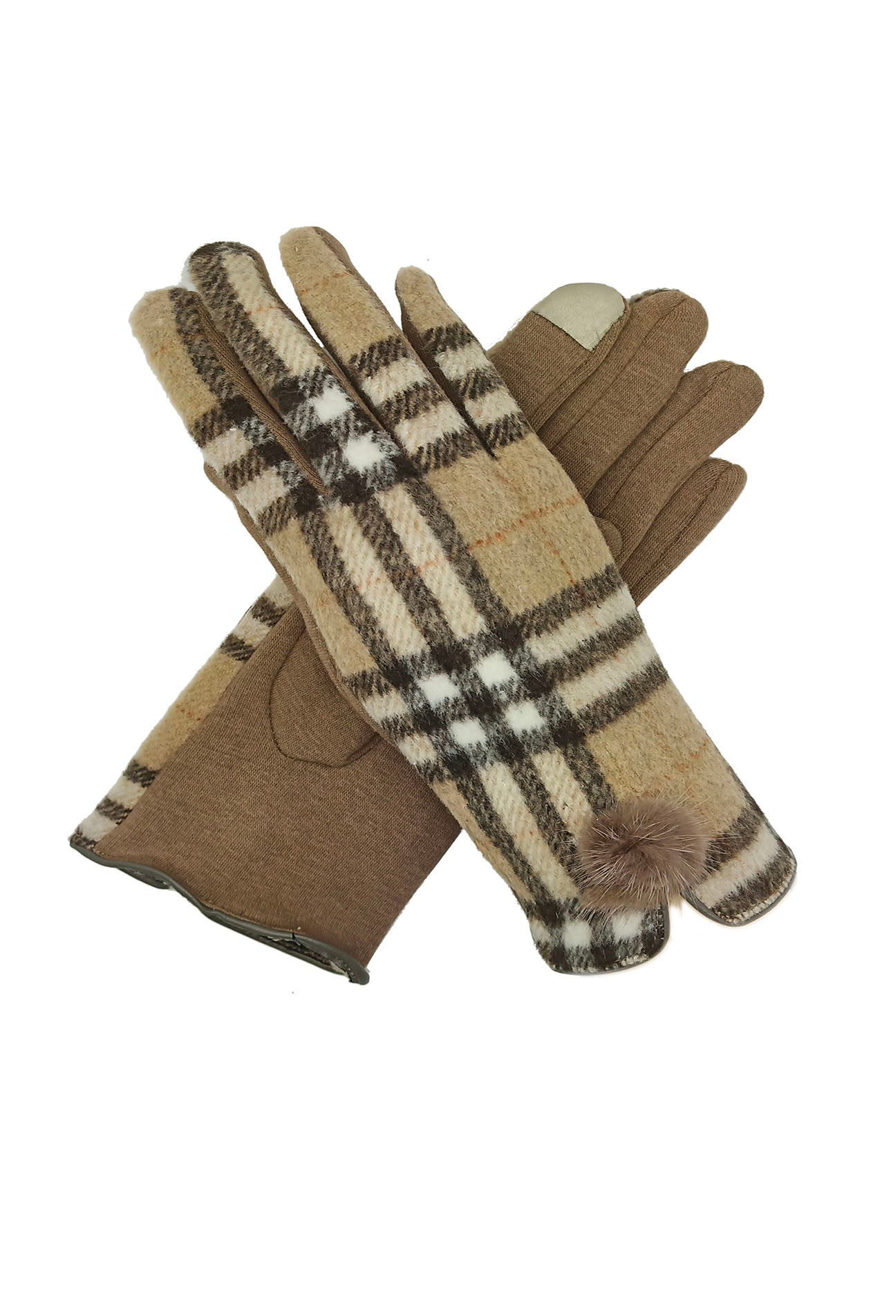 GV1901-2 Tartan Check Print Gloves With Pom Pom