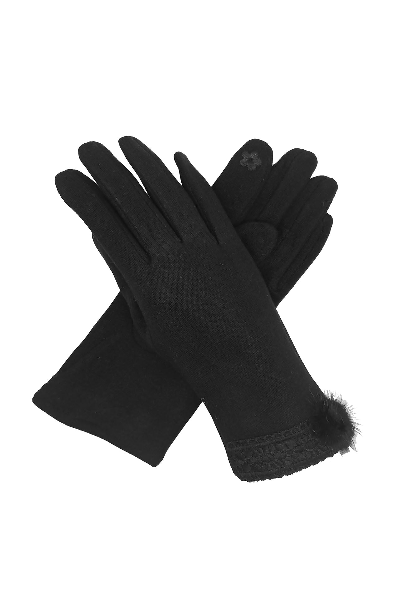 GV1973-120 Fashion Gloves with Fur Pom Pom and Lace Trim