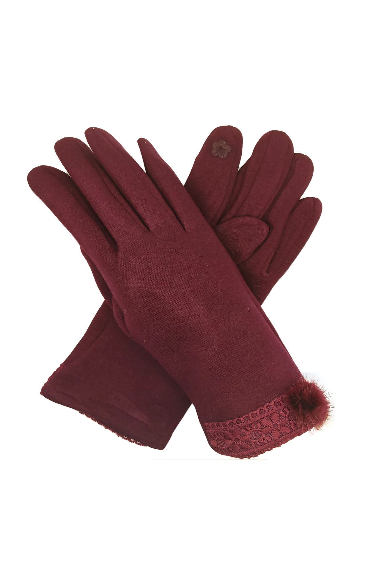 GV1973-120 Fashion Gloves with Fur Pom Pom and Lace Trim