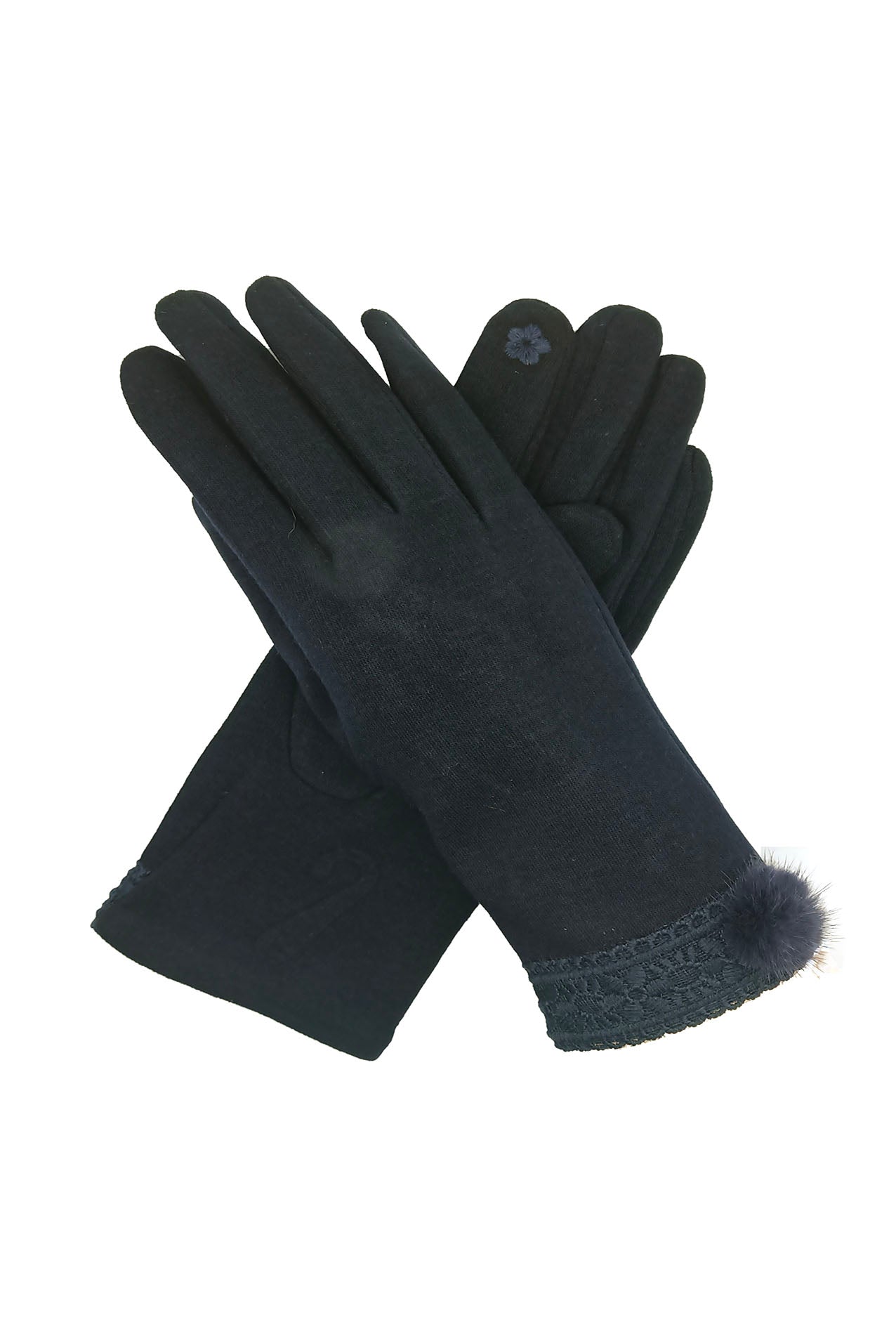 GV1973-120 Fashion Gloves with Fur Pom Pom and Lace Trim