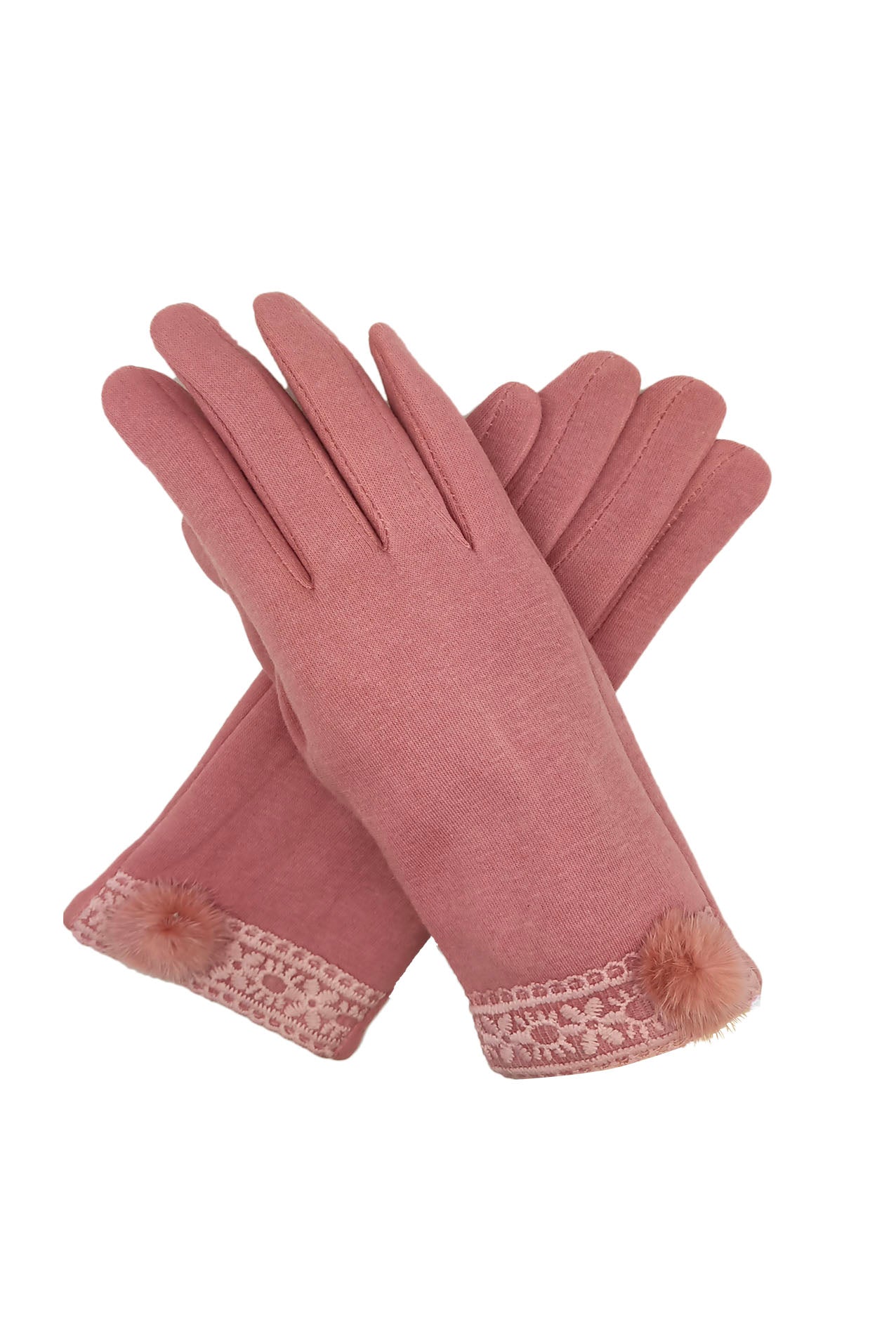 GV1973-120 Fashion Gloves with Fur Pom Pom and Lace Trim