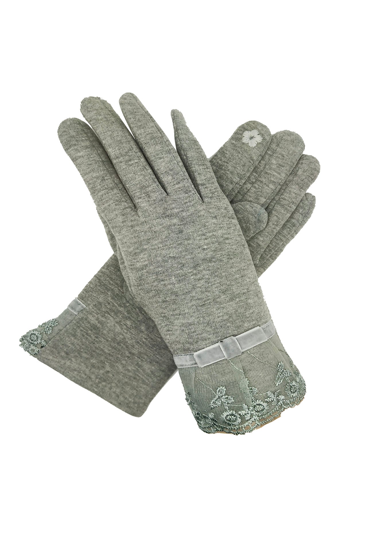 GV1968-119 Fleece Lined Gloves With Bow And Embroidery