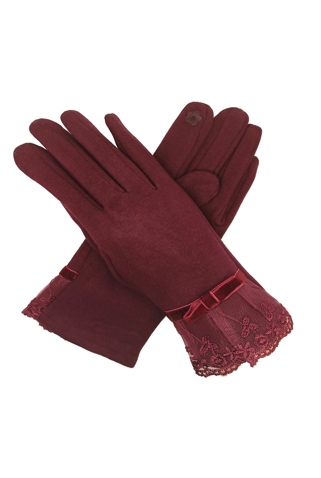 GV1968-119 Fleece Lined Gloves With Bow And Embroidery