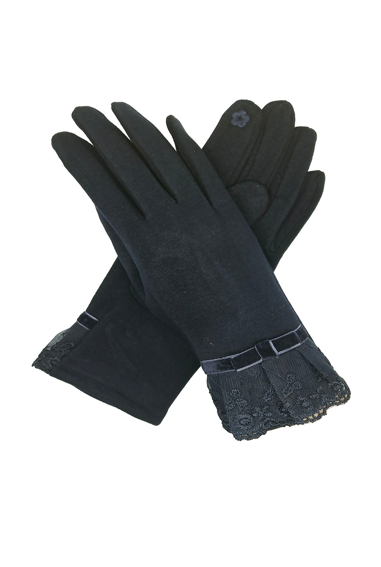 GV1968-119 Fleece Lined Gloves With Bow And Embroidery