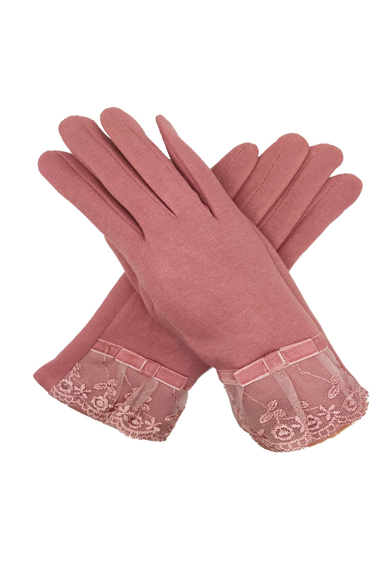 GV1968-119 Fleece Lined Gloves With Bow And Embroidery