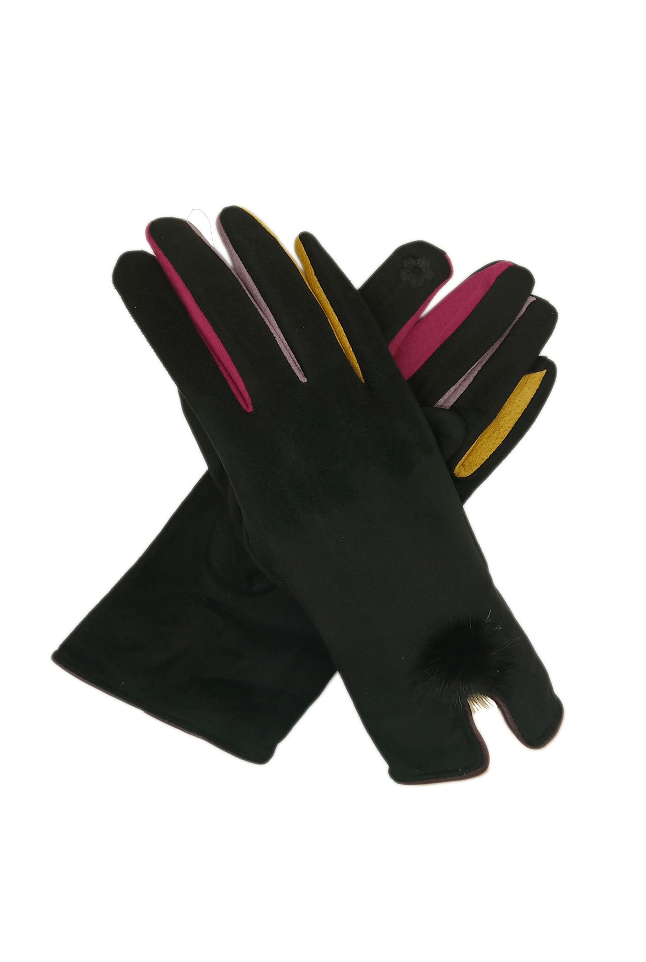 GV1980-115 Cozy Fashion Gloves with Coloured fingers & Pompom