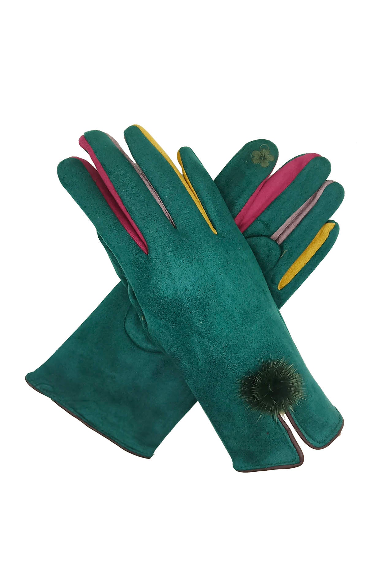 GV1980-115 Cozy Fashion Gloves with Coloured fingers & Pompom