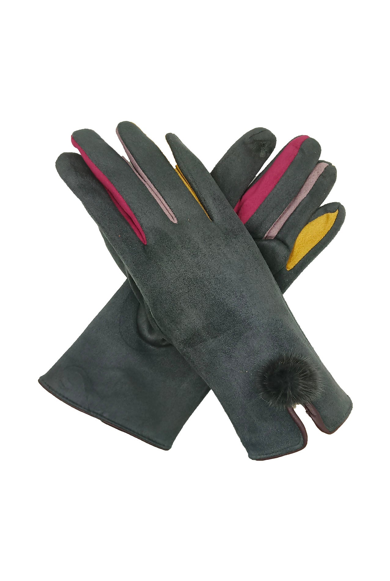 GV1980-115 Cozy Fashion Gloves with Coloured fingers & Pompom