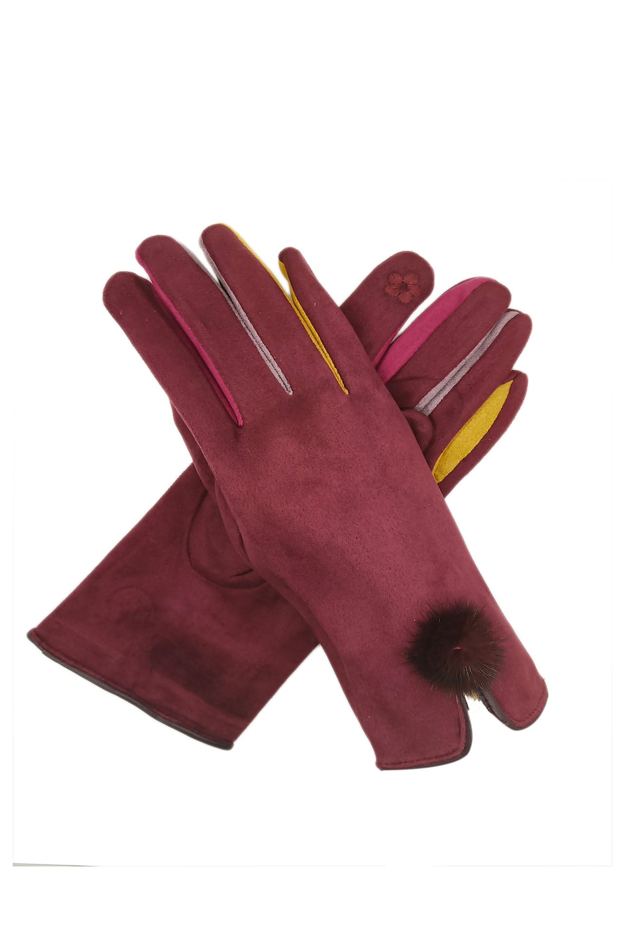 GV1980-115 Cozy Fashion Gloves with Coloured fingers & Pompom