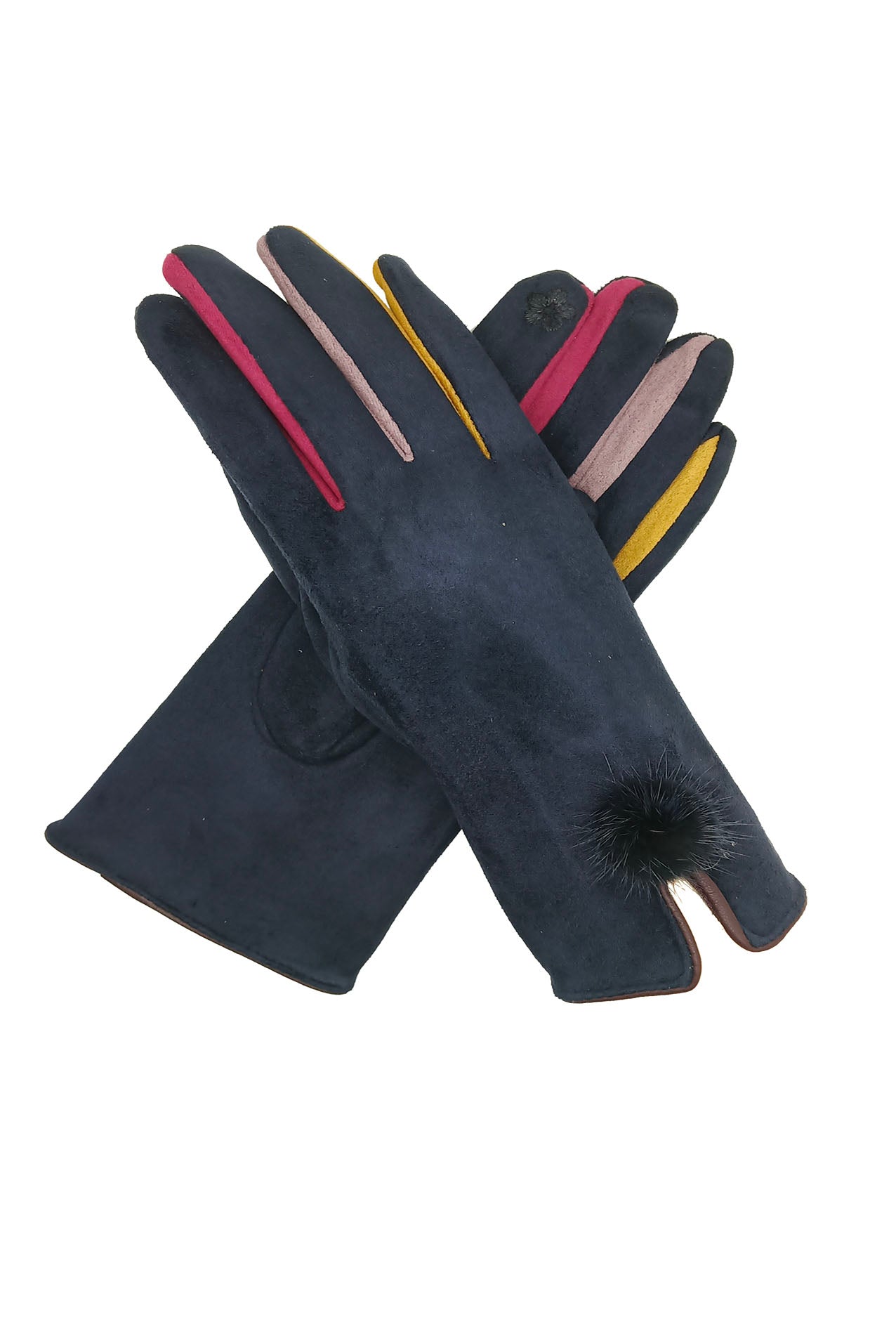 GV1980-115 Cozy Fashion Gloves with Coloured fingers & Pompom