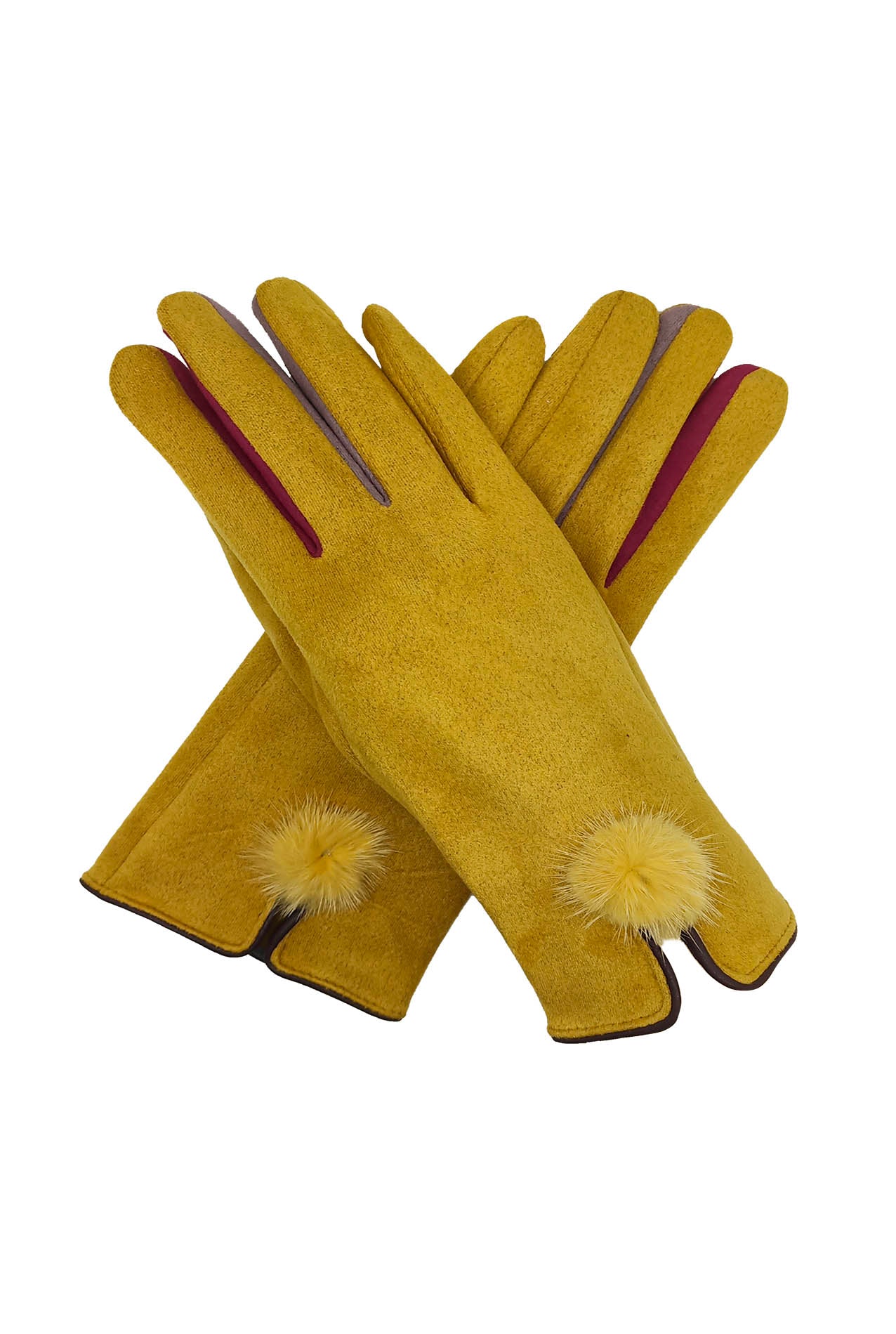 GV1980-115 Cozy Fashion Gloves with Coloured fingers & Pompom