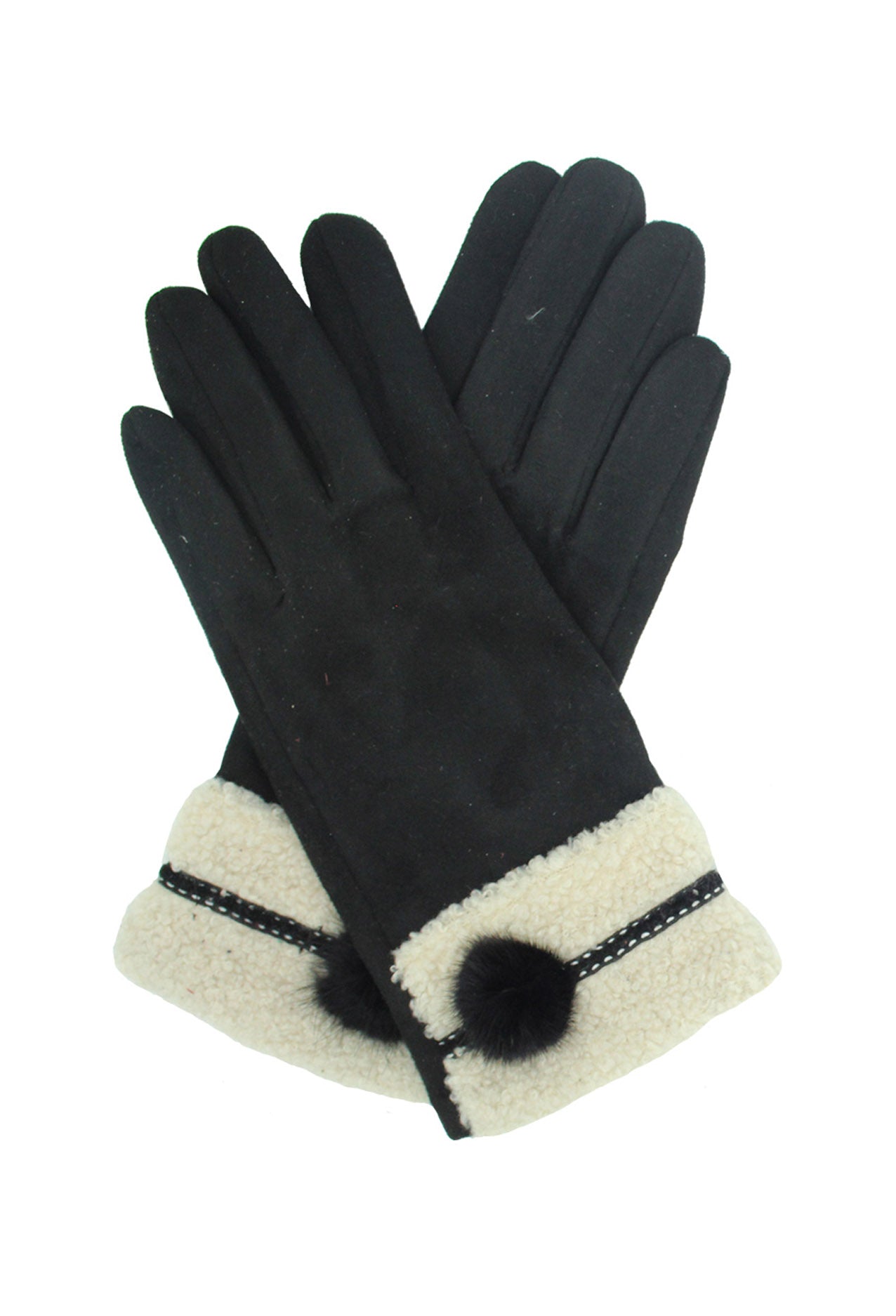 GV2076-230 Fleece Lined Cosy Gloves With Pom Pom Accent