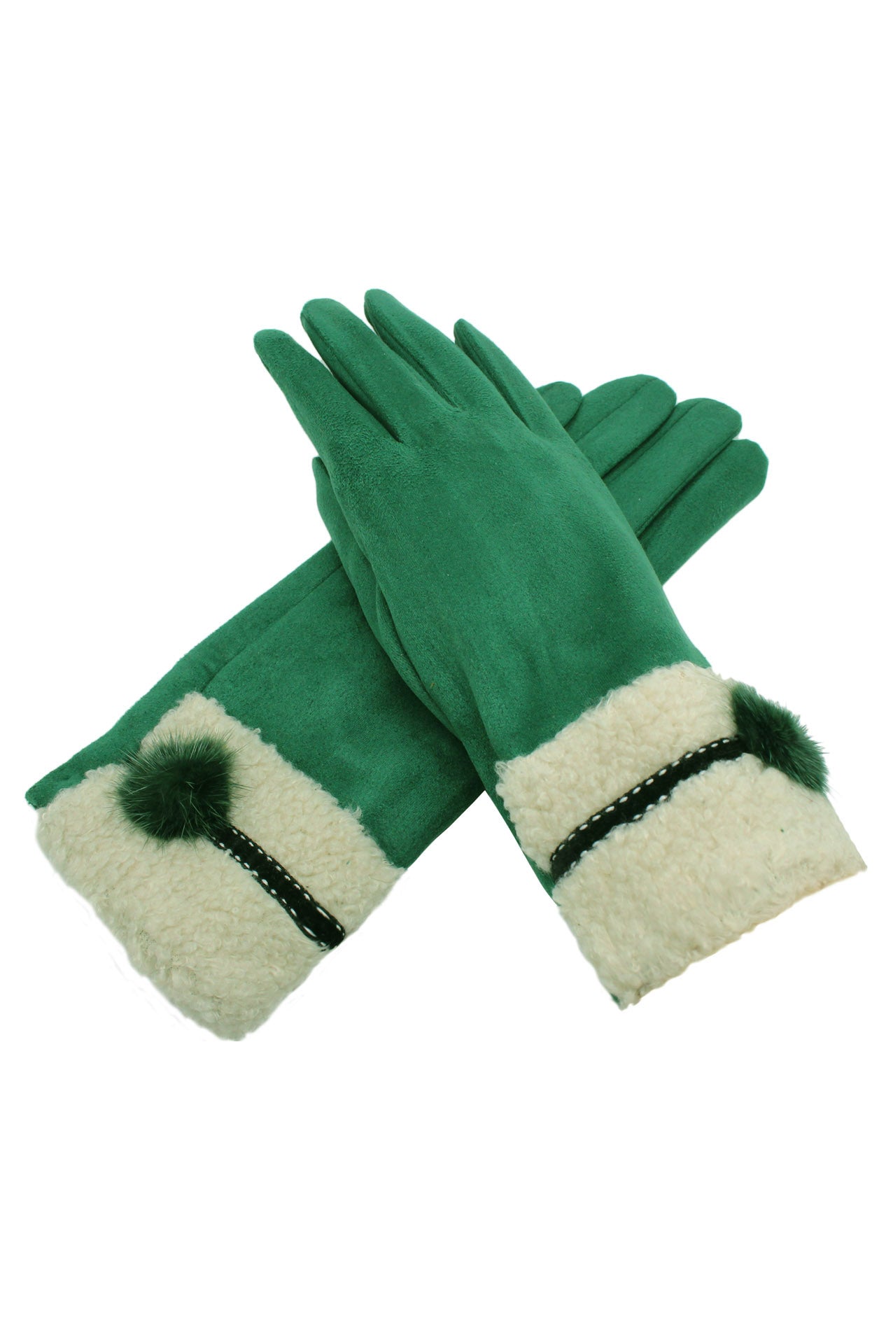 GV2076-230 Fleece Lined Cosy Gloves With Pom Pom Accent