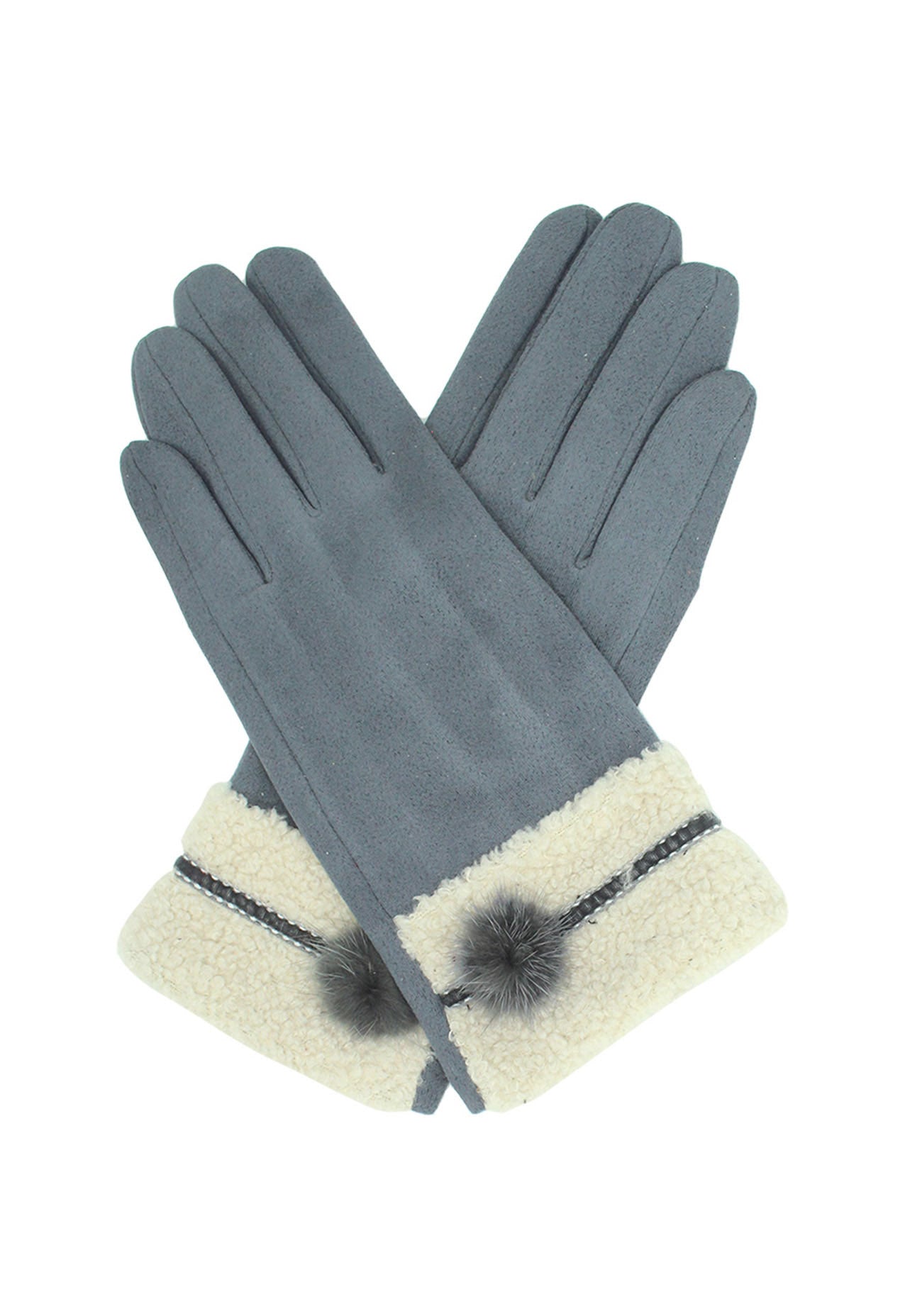 GV2076-230 Fleece Lined Cosy Gloves With Pom Pom Accent