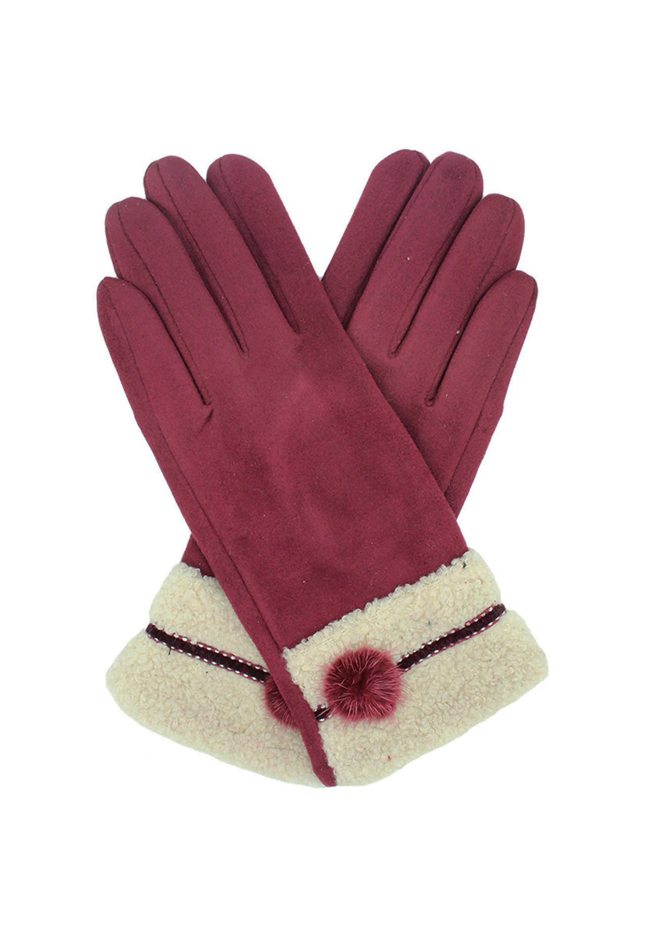 GV2076-230 Fleece Lined Cosy Gloves With Pom Pom Accent