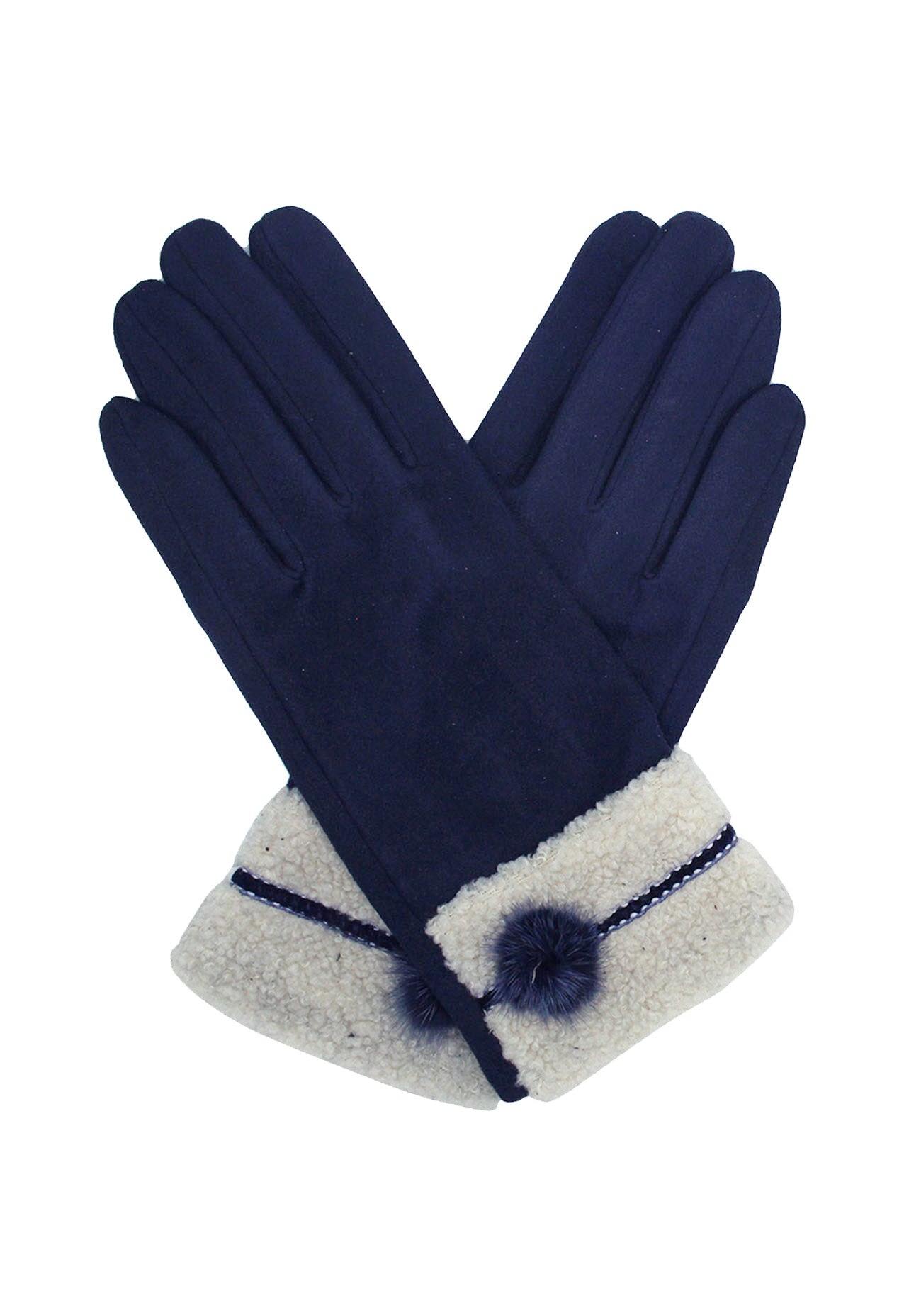 GV2076-230 Fleece Lined Cosy Gloves With Pom Pom Accent