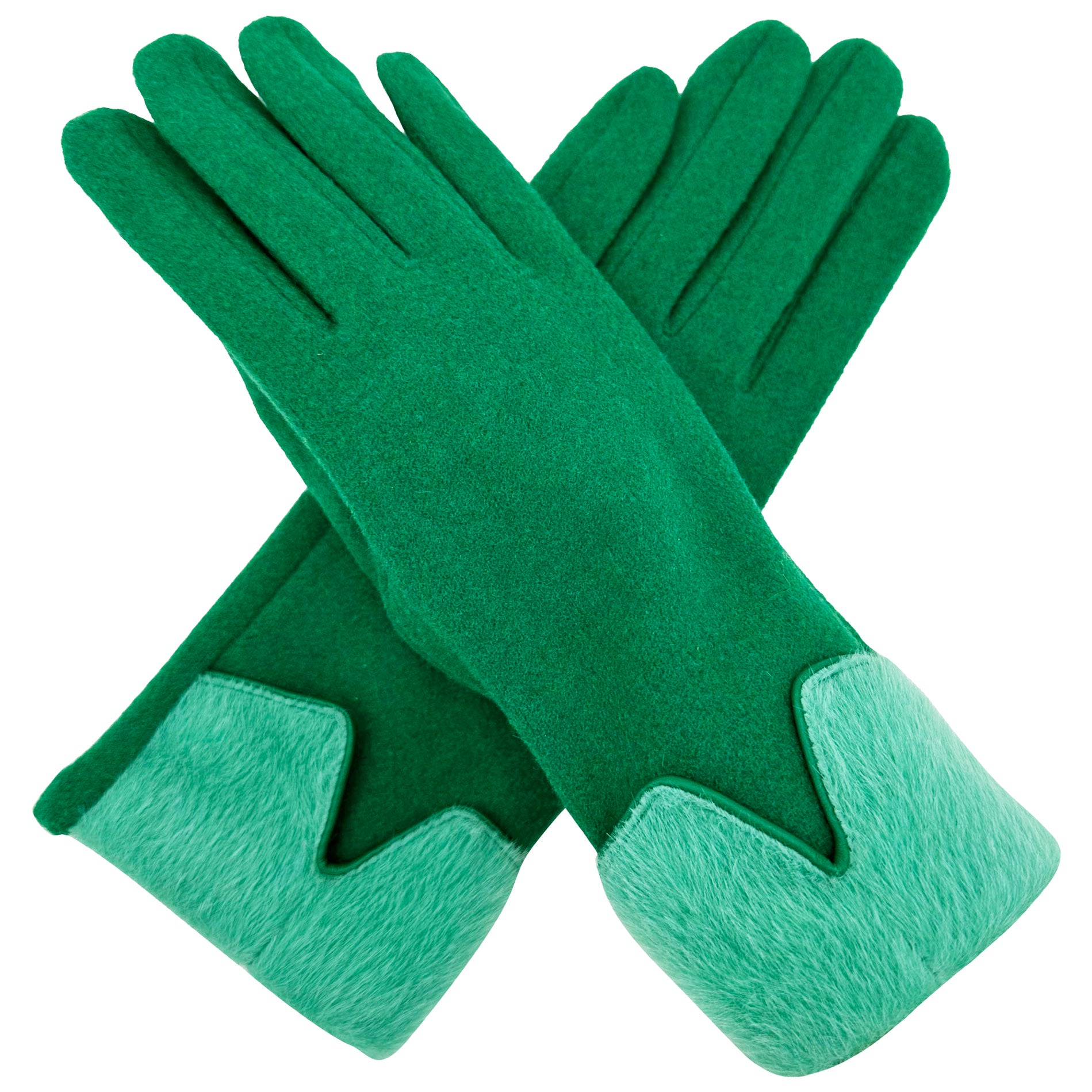 GV23105-889 V Shaped Fur Base Plain Pattern Gloves with Fleece Lining