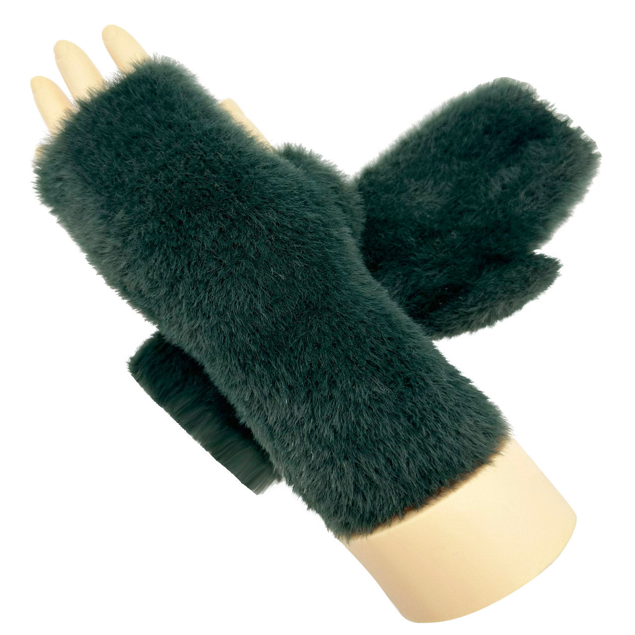 GV2358-894 Solid Coloured Soft Fluffy Fingerless Gloves with Fleece Lining