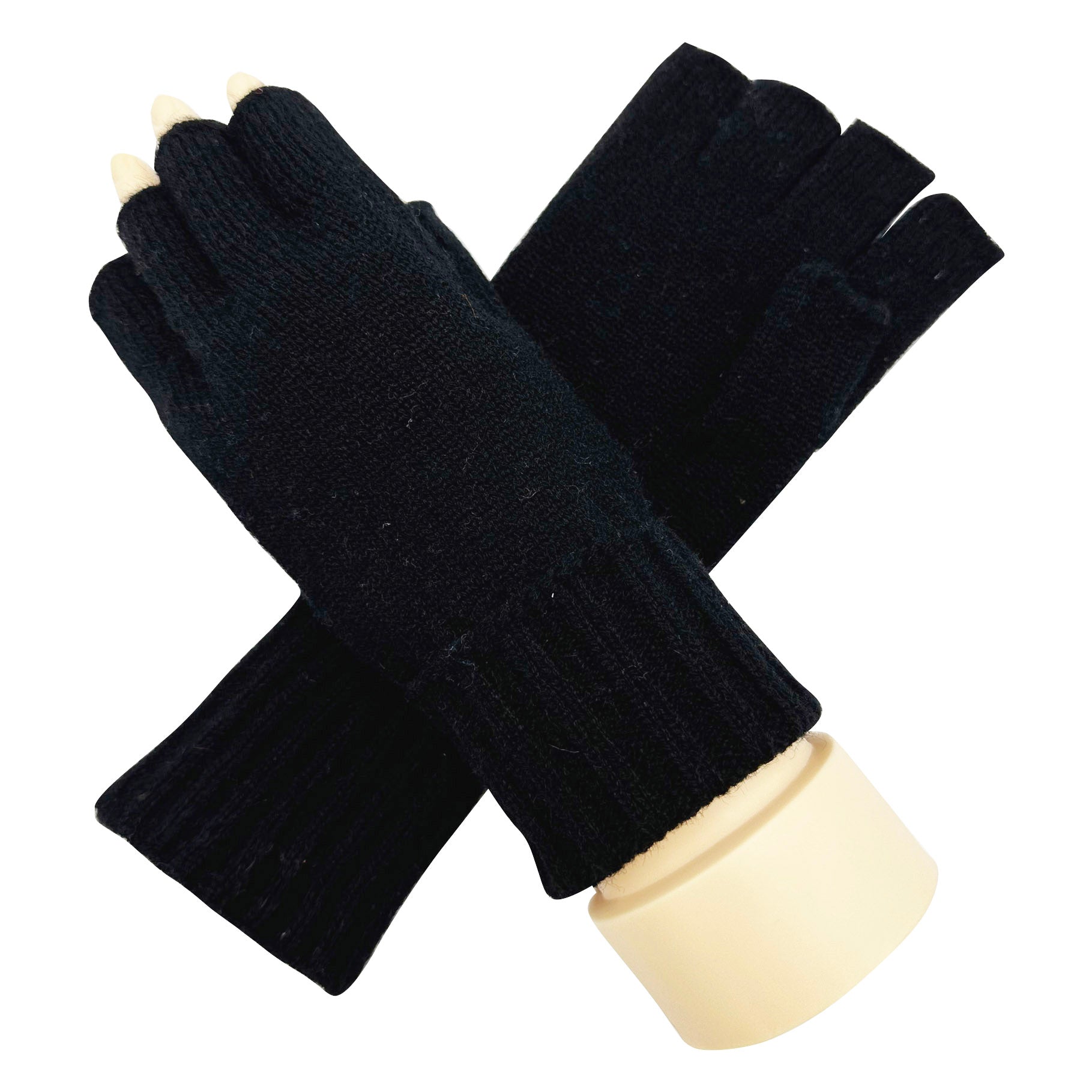 GV2378-893 Solid Coloured Knit Fingerless Gloves with Stretch