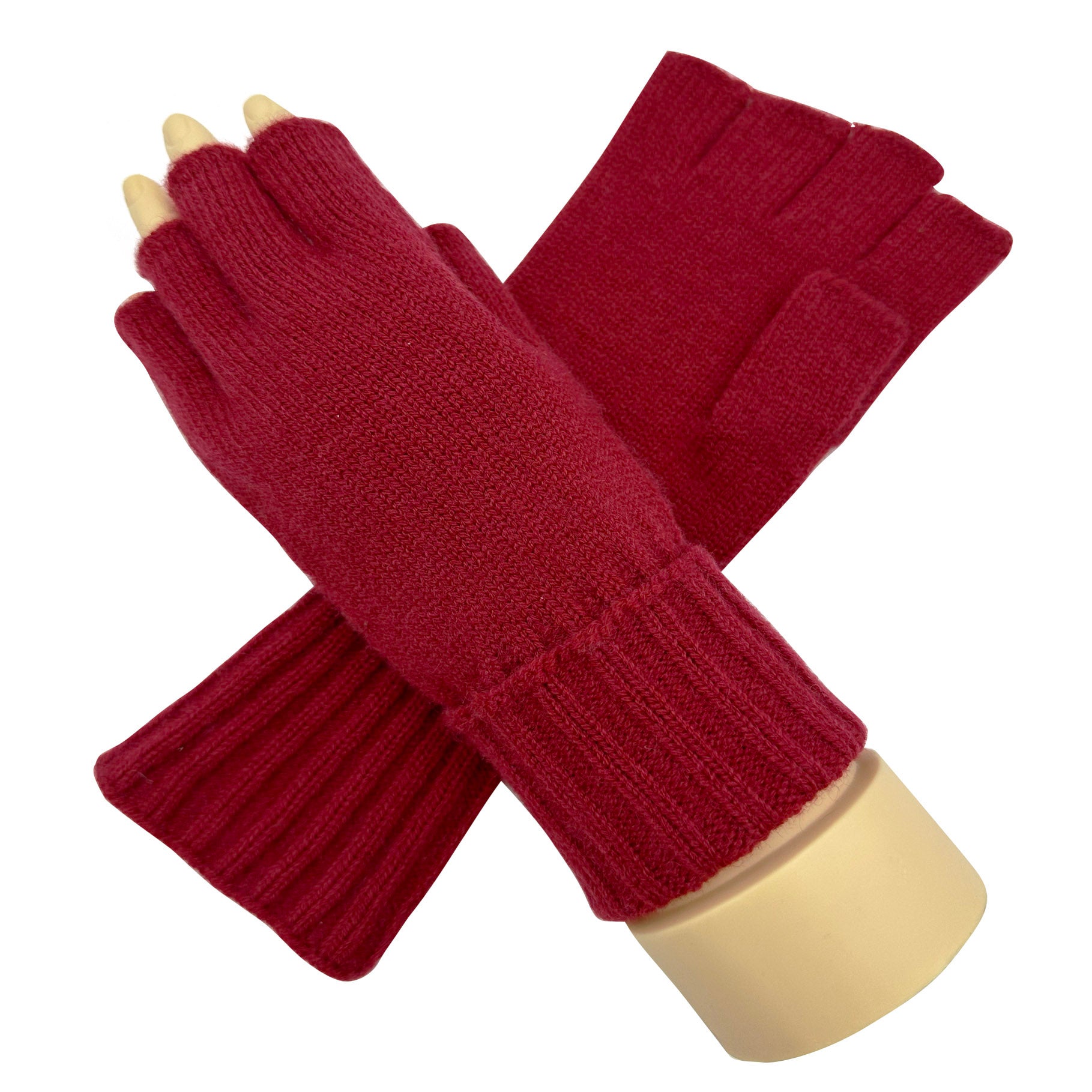 GV2378-893 Solid Coloured Knit Fingerless Gloves with Stretch