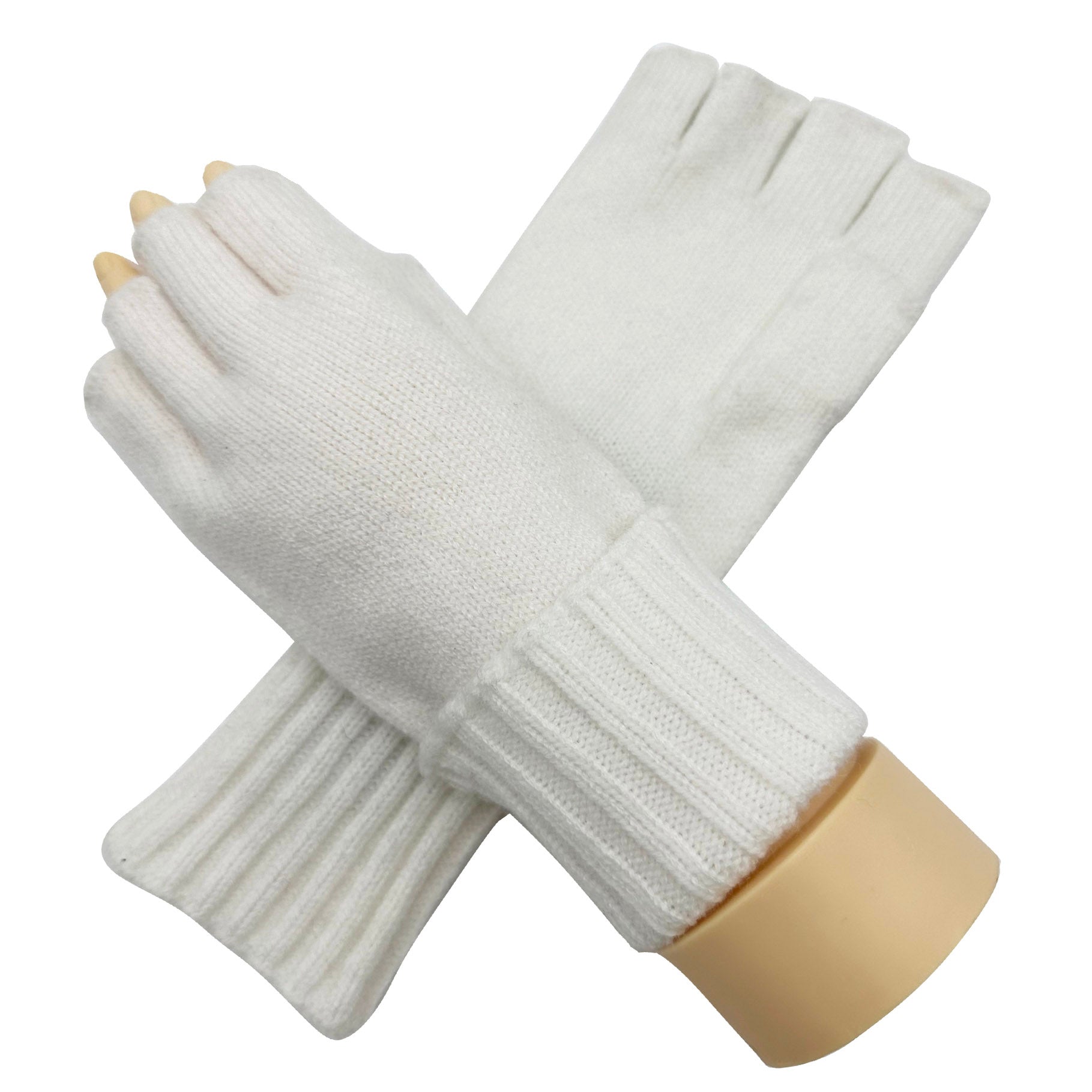 GV2378-893 Solid Coloured Knit Fingerless Gloves with Stretch