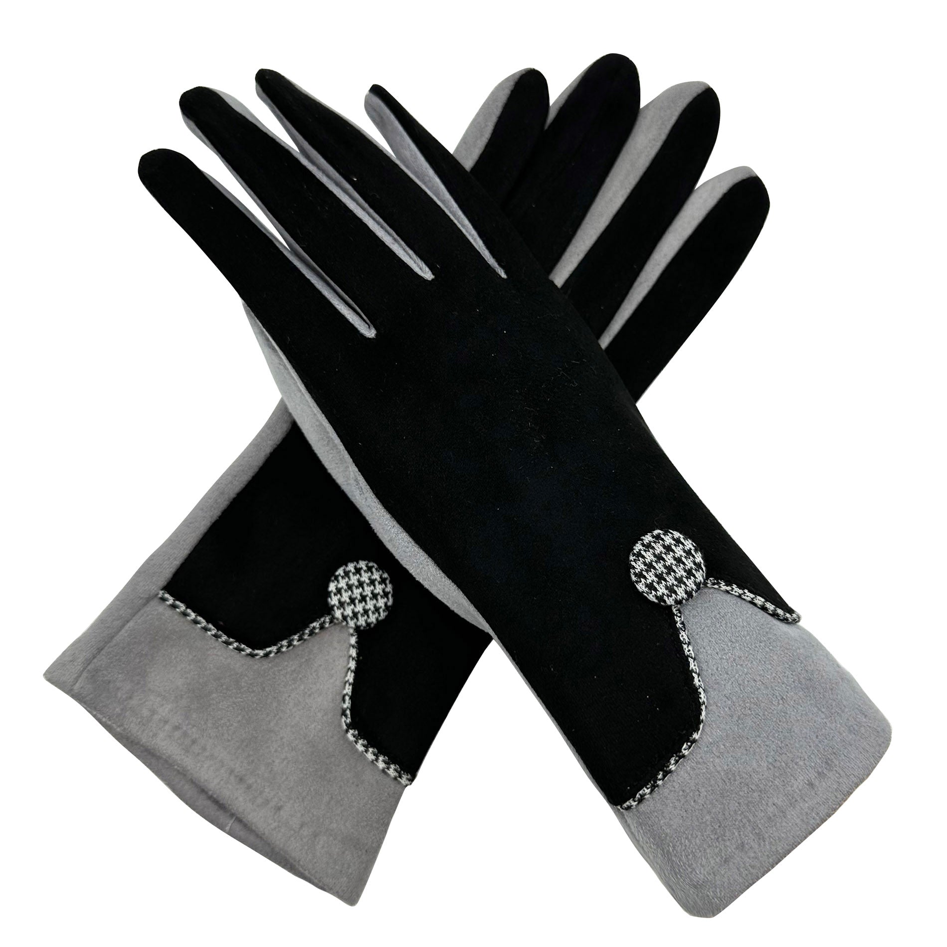 GV2395-891 Fashion Gloves with Coloured Fingers and Button Design with Fleece Lining