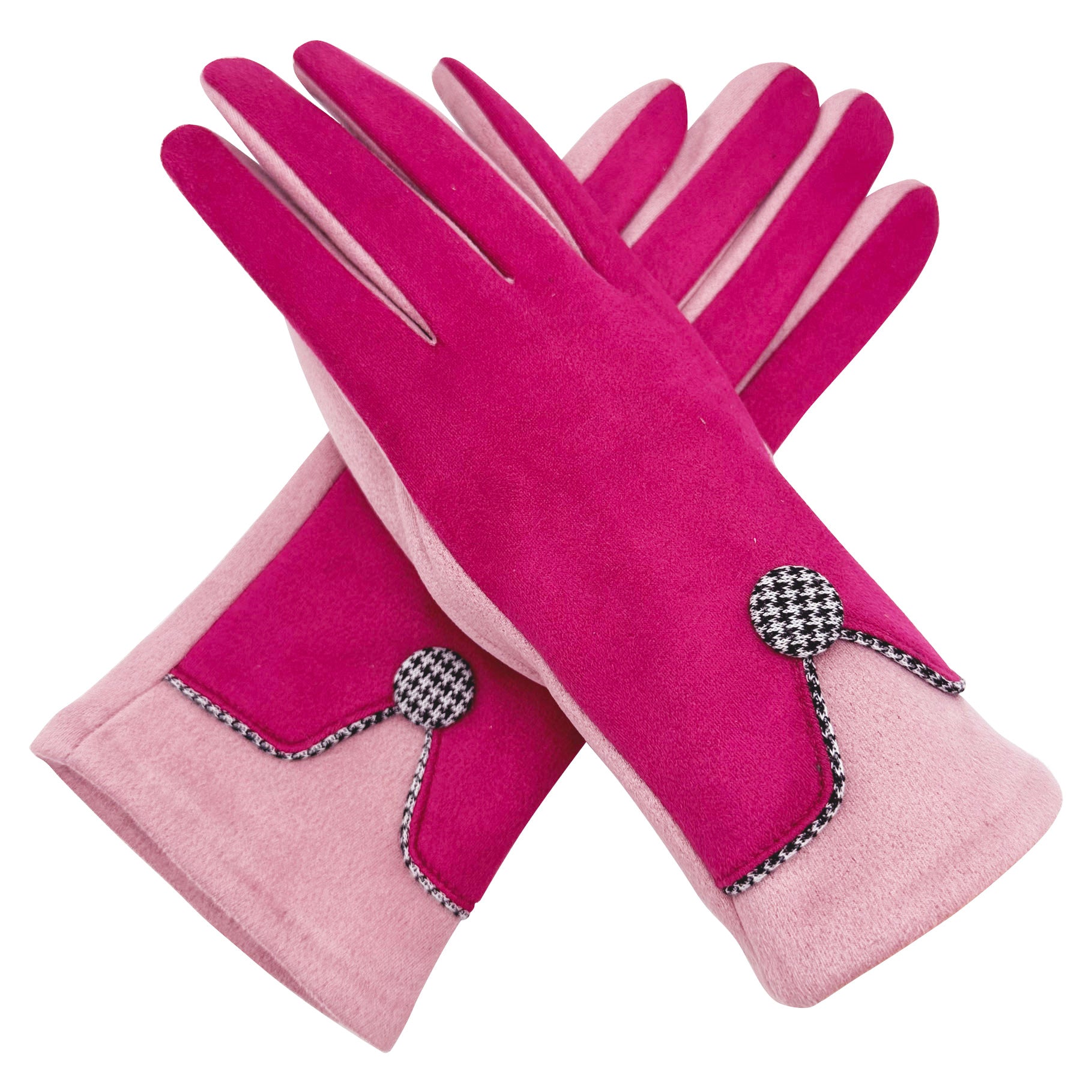 GV2395-891 Fashion Gloves with Coloured Fingers and Button Design with Fleece Lining