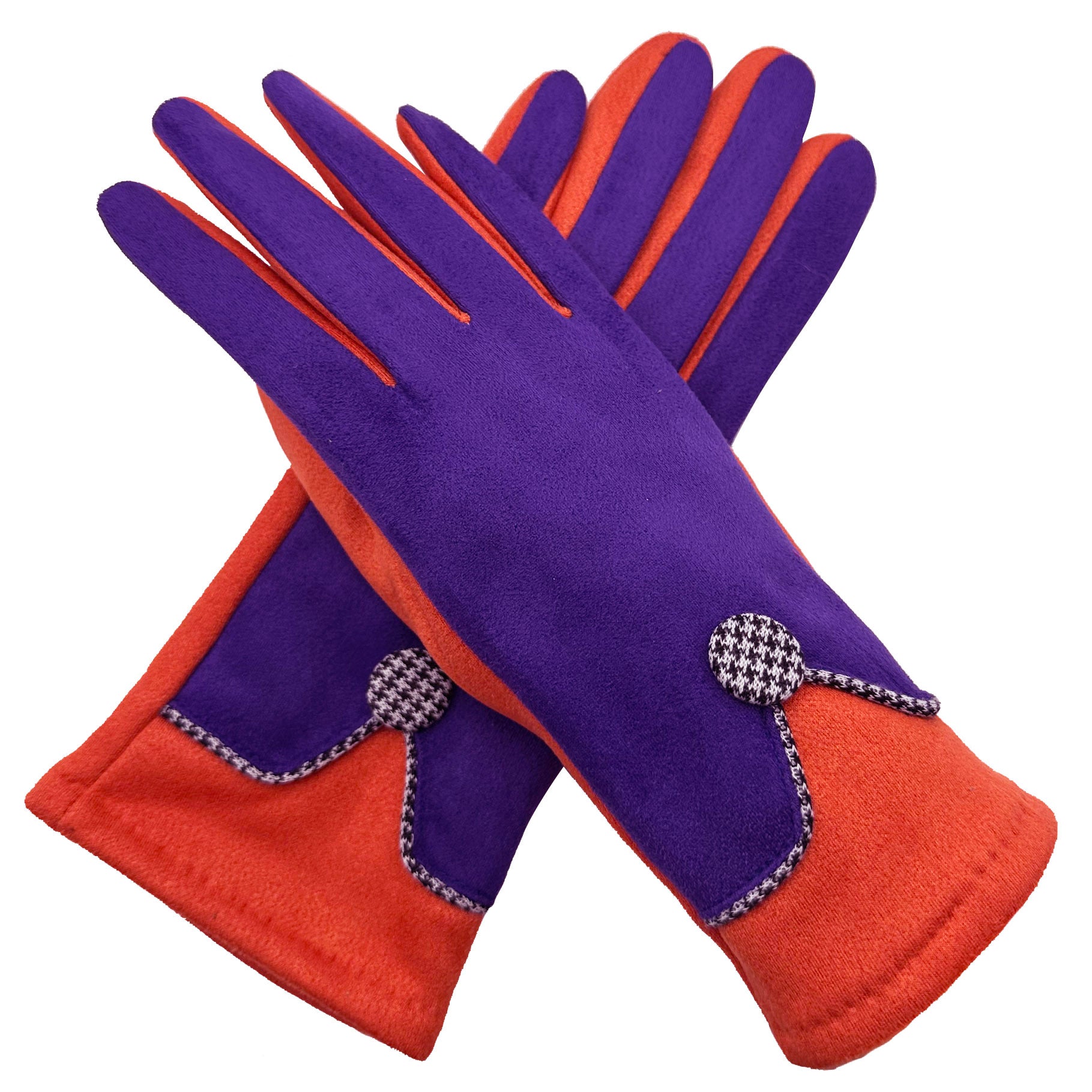 GV2395-891 Fashion Gloves with Coloured Fingers and Button Design with Fleece Lining