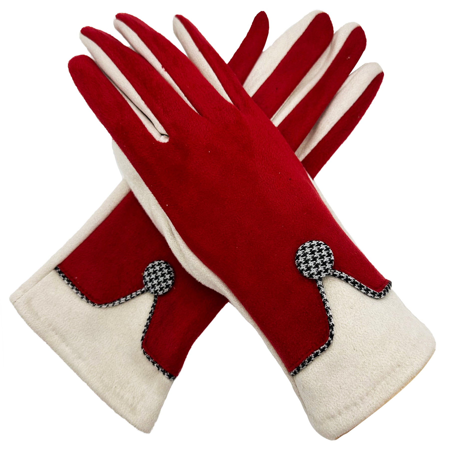 GV2395-891 Fashion Gloves with Coloured Fingers and Button Design with Fleece Lining