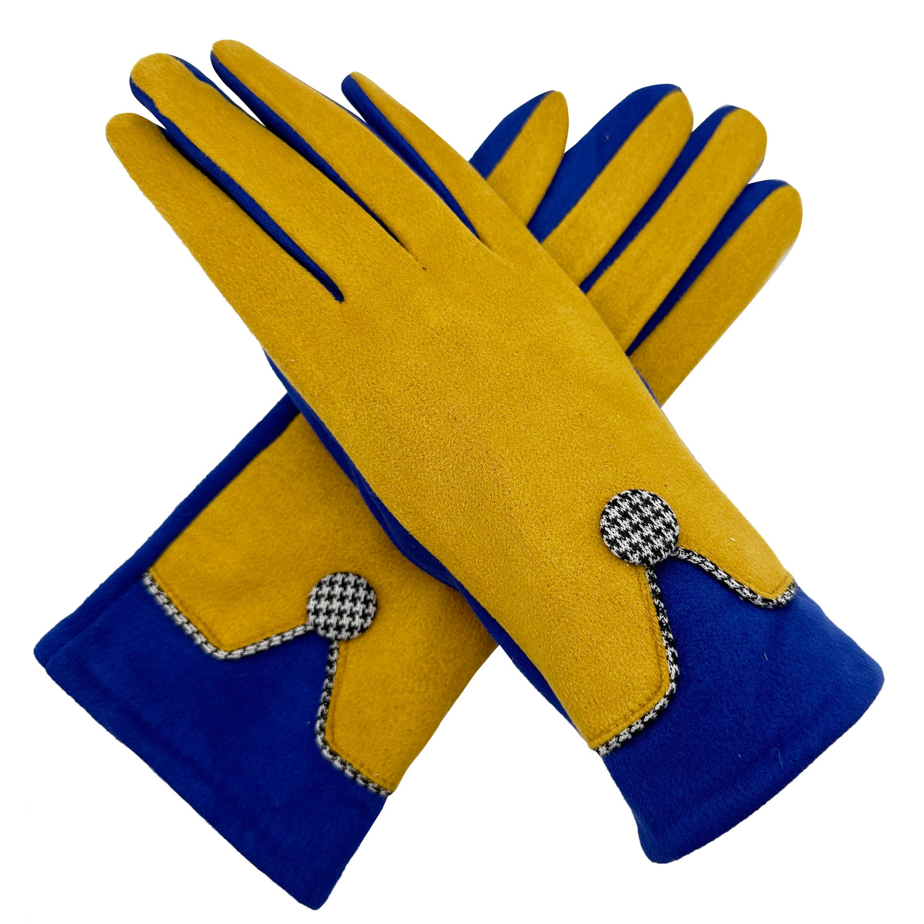 GV2395-891 Fashion Gloves with Coloured Fingers and Button Design with Fleece Lining