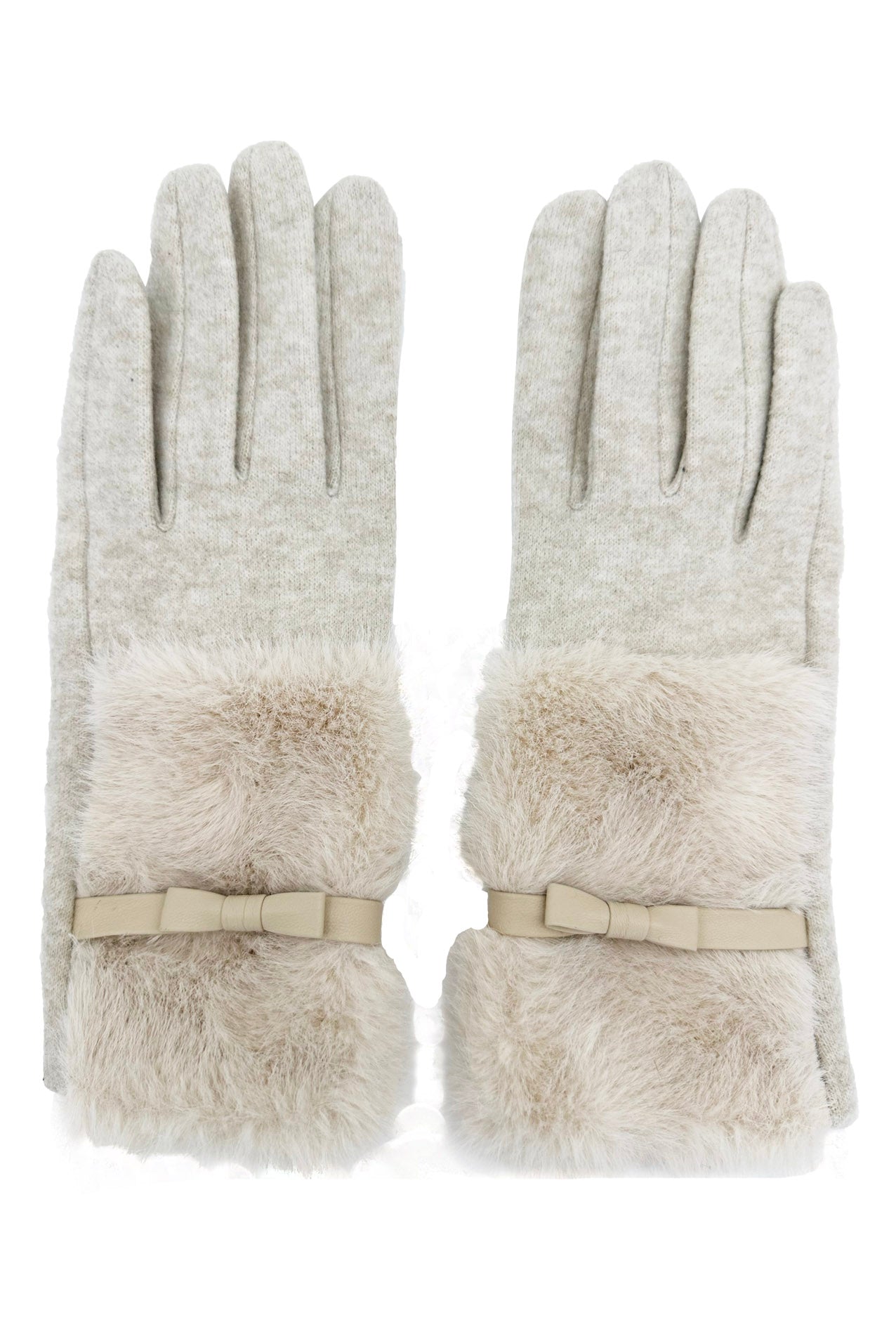 GV24105-075 Plain Faux Fur Cuff with Bow Detailing Touch Screen Gloves