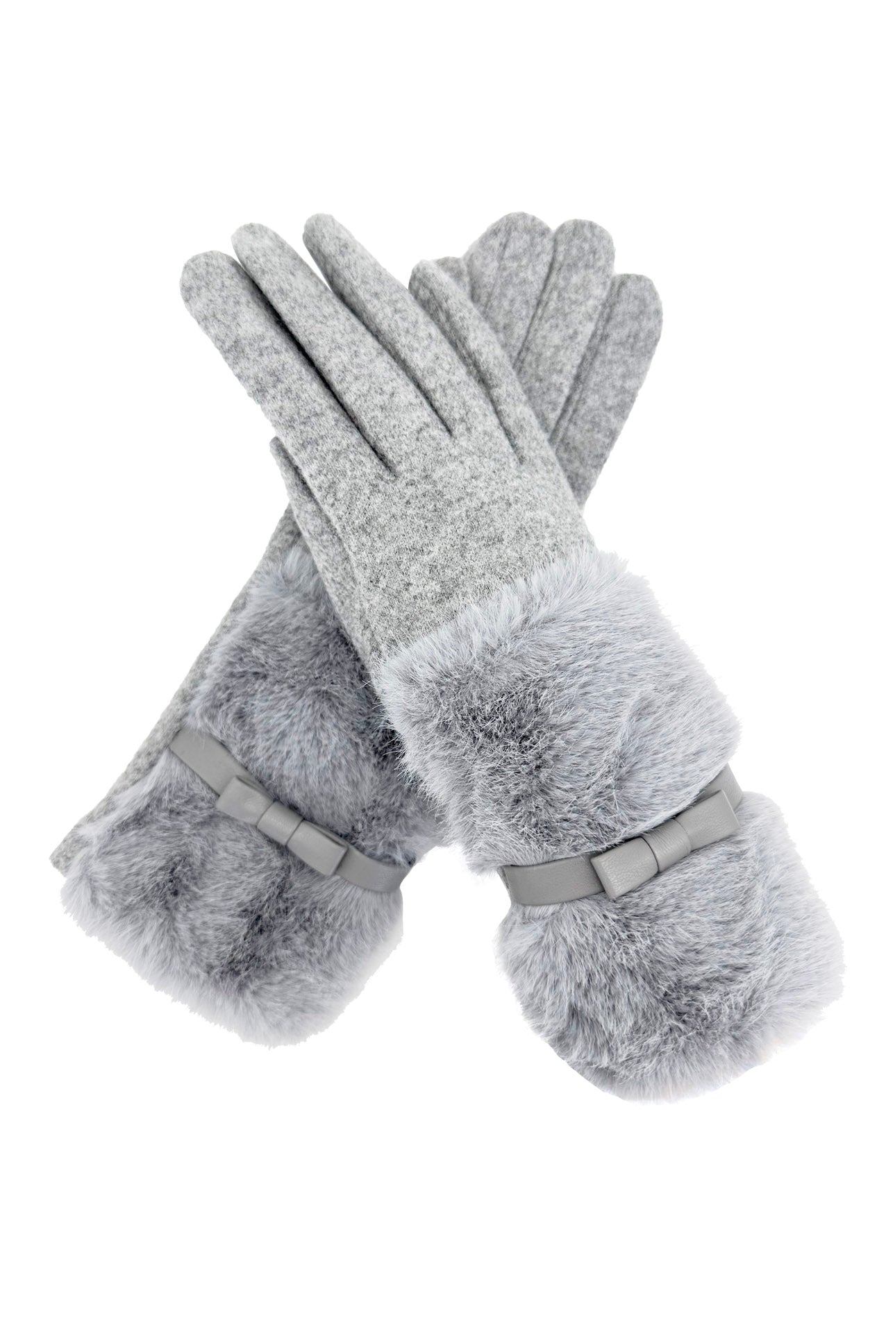 GV24105-075 Plain Faux Fur Cuff with Bow Detailing Touch Screen Gloves