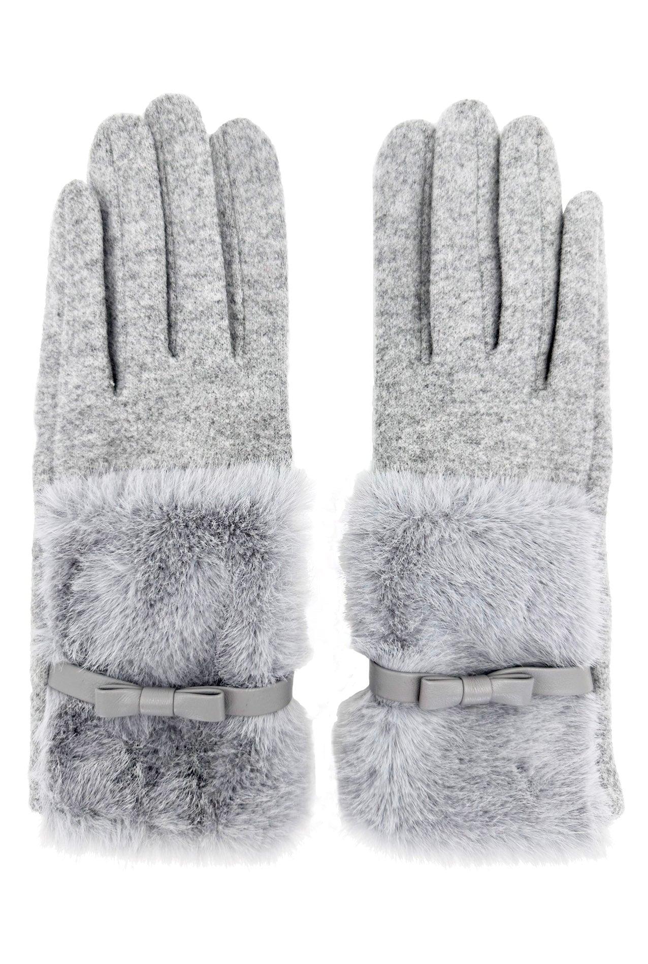 GV24105-075 Plain Faux Fur Cuff with Bow Detailing Touch Screen Gloves