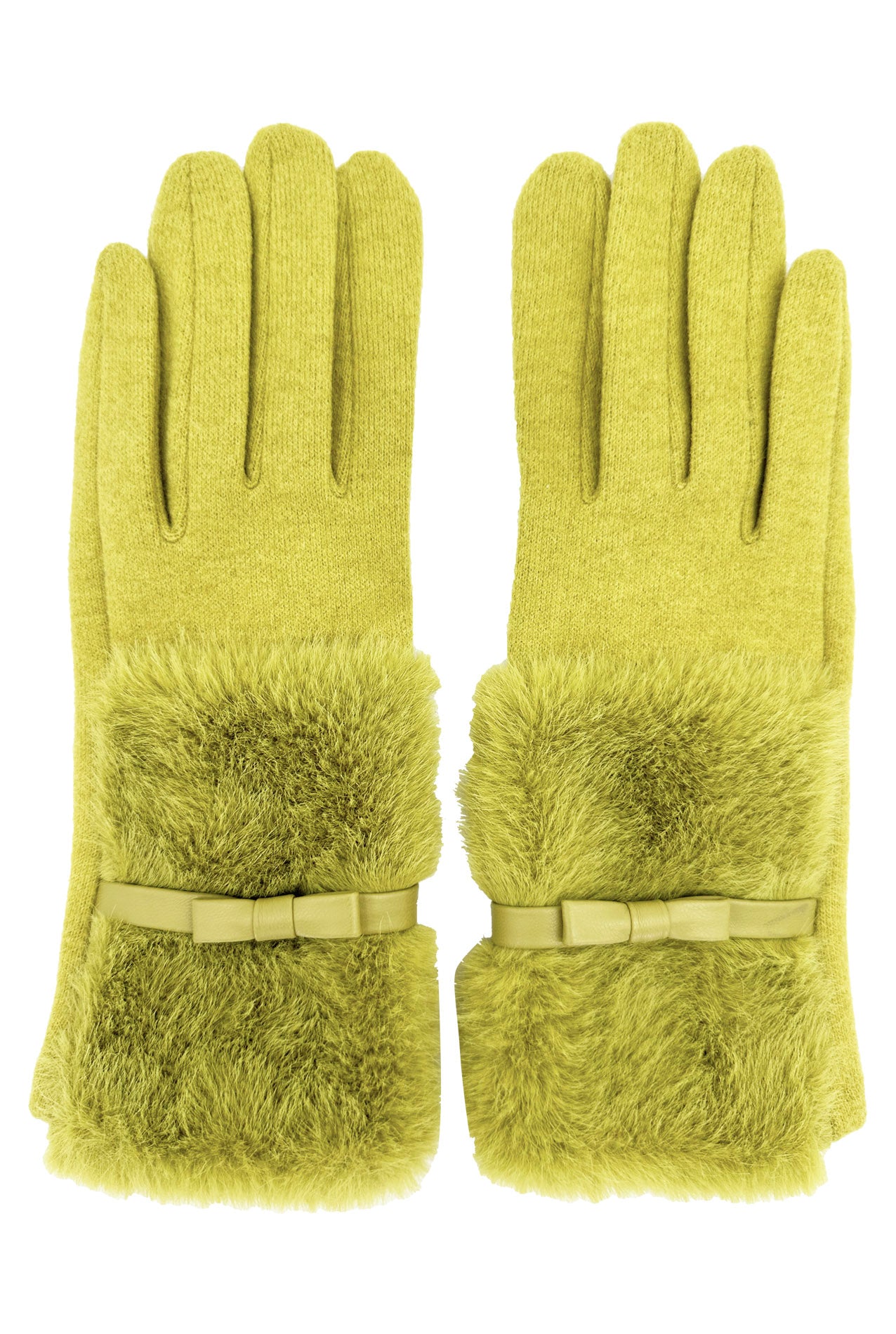 GV24105-075 Plain Faux Fur Cuff with Bow Detailing Touch Screen Gloves