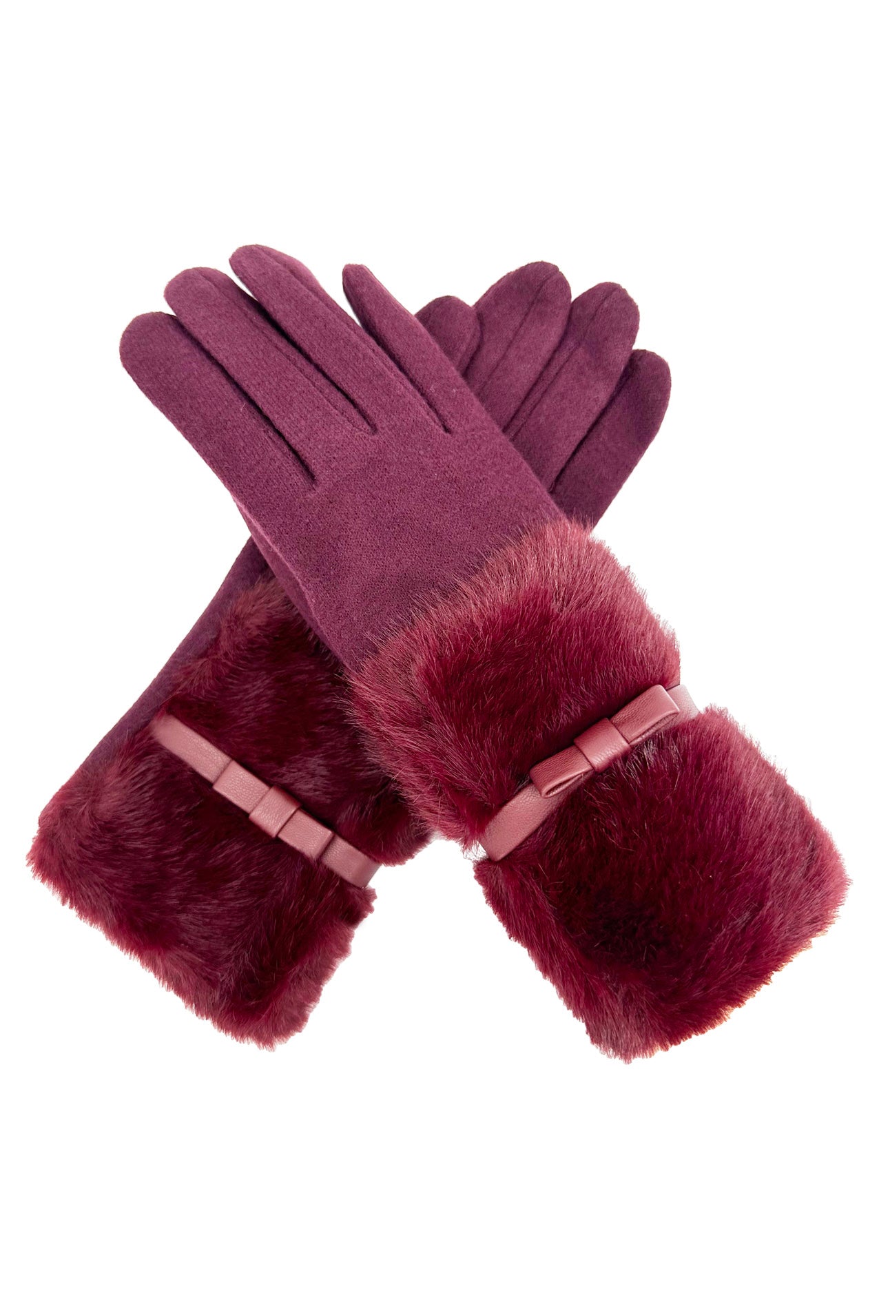 GV24105-075 Plain Faux Fur Cuff with Bow Detailing Touch Screen Gloves