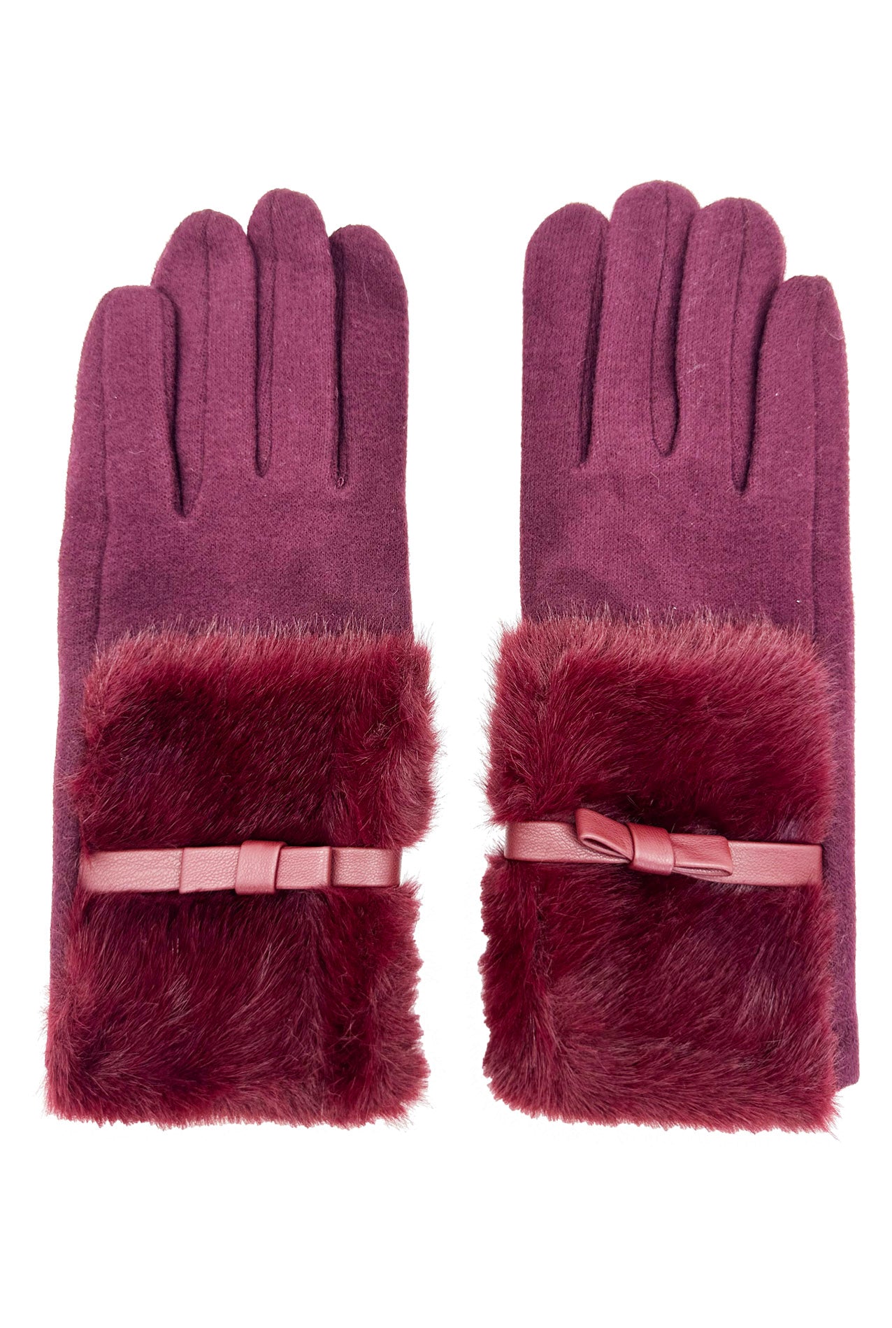 GV24105-075 Plain Faux Fur Cuff with Bow Detailing Touch Screen Gloves