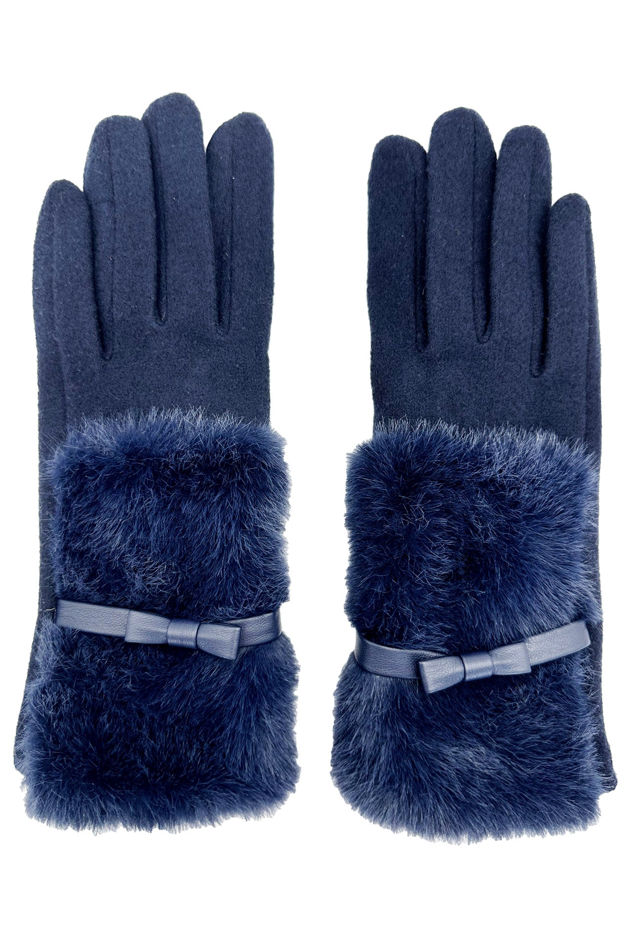 GV24105-075 Plain Faux Fur Cuff with Bow Detailing Touch Screen Gloves