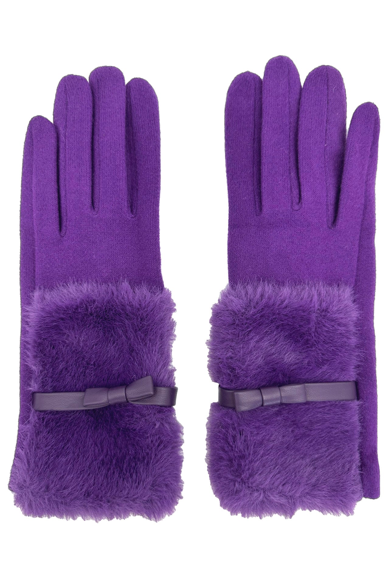 GV24105-075 Plain Faux Fur Cuff with Bow Detailing Touch Screen Gloves