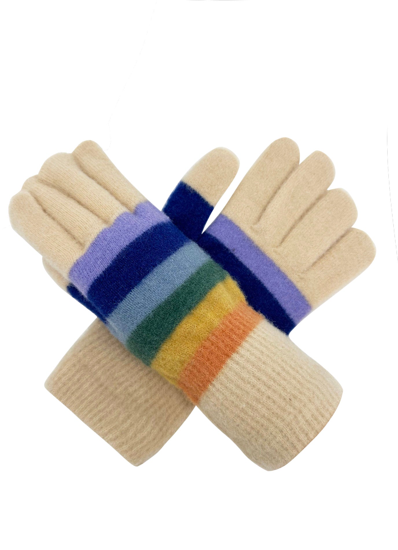 GV2455-082 Cozy Knit Gloves with Colorful Striped Accents