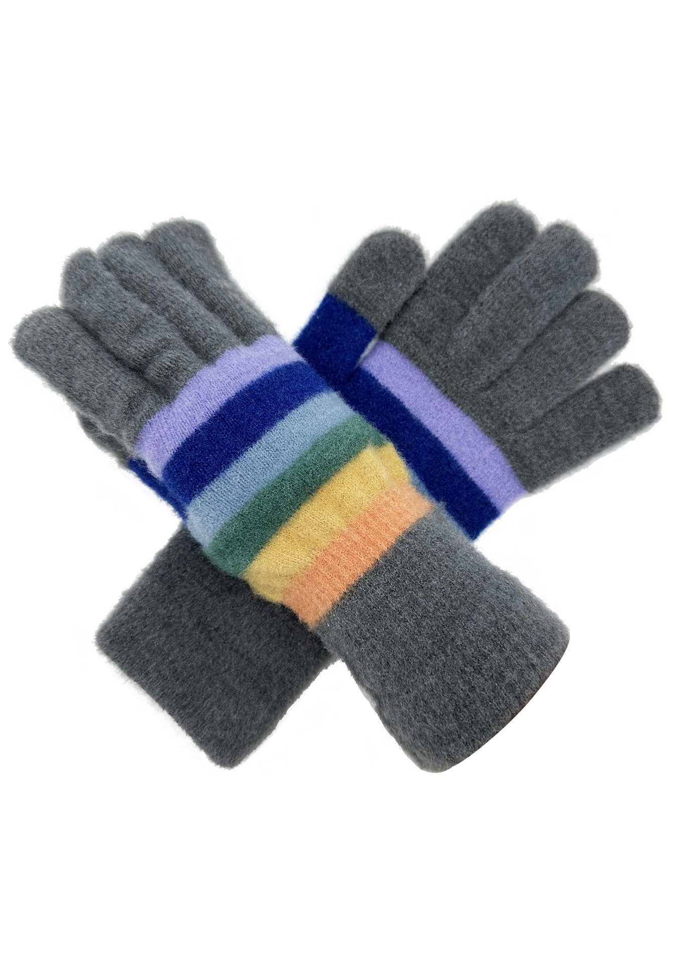 GV2455-082 Cozy Knit Gloves with Colorful Striped Accents