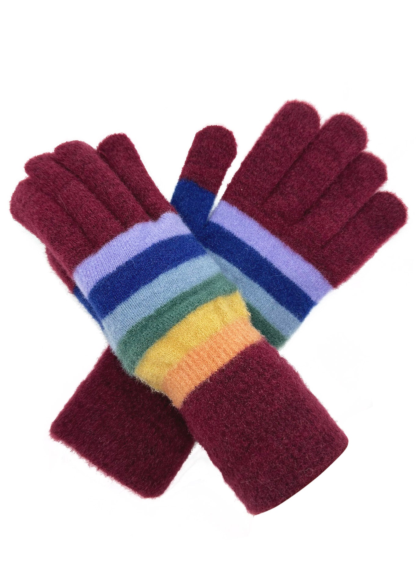 GV2455-082 Cozy Knit Gloves with Colorful Striped Accents